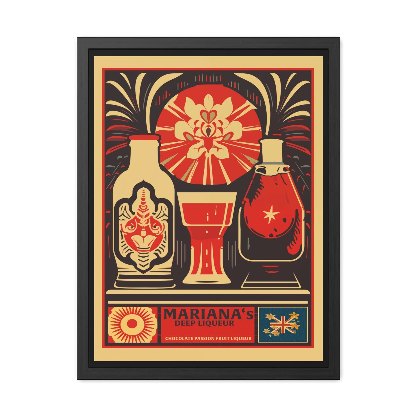 Vintage Liquor Poster - Mariana's Deep Liqueur - Chocolate Passion Fruit Liqueur Art Print Framed Posters