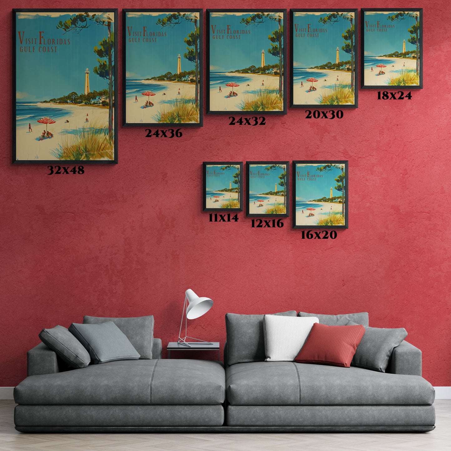 "Visit Florida’s Gulf Coast - Vintage Beach Scene Framed Poster"