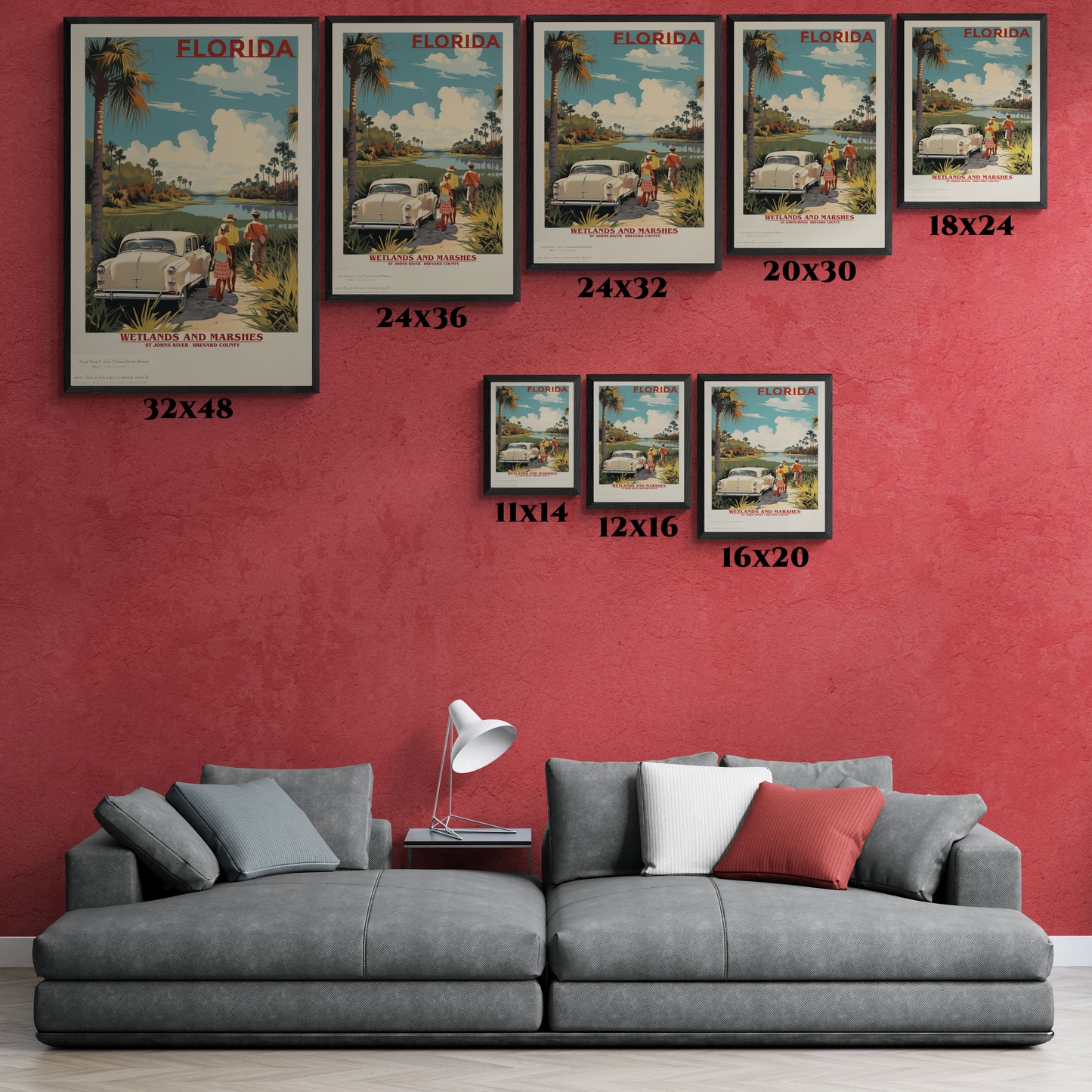 Vintage Florida Wetlands and Marshes Retro Wall Art – Vintage Travel Poster with Wooden Frame