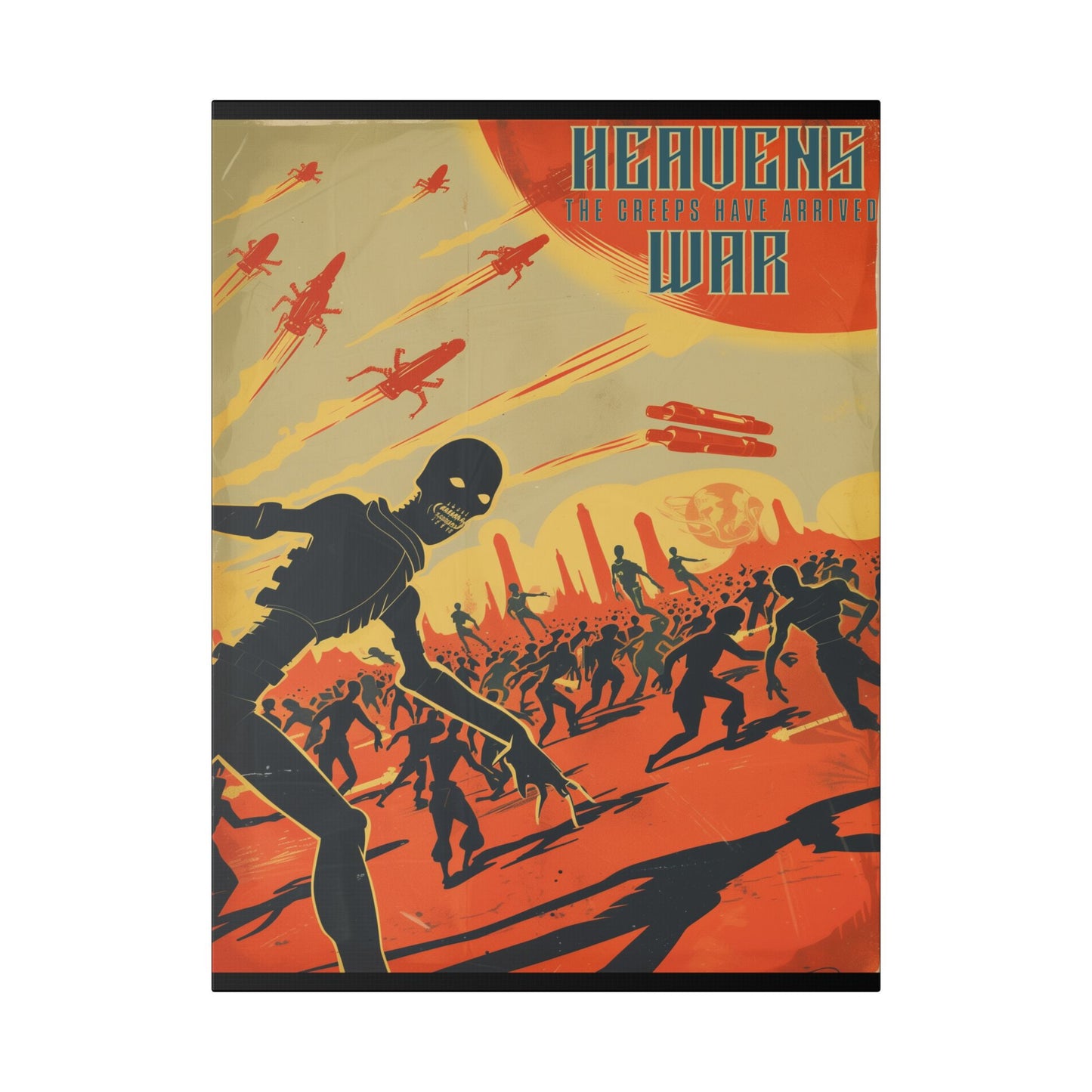 "Vintage Sci-Fi Poster - 'Heavens War: The Creeps Have Arrived' Apocalyptic Artwork", SciFi, Classic Stretched Canvas