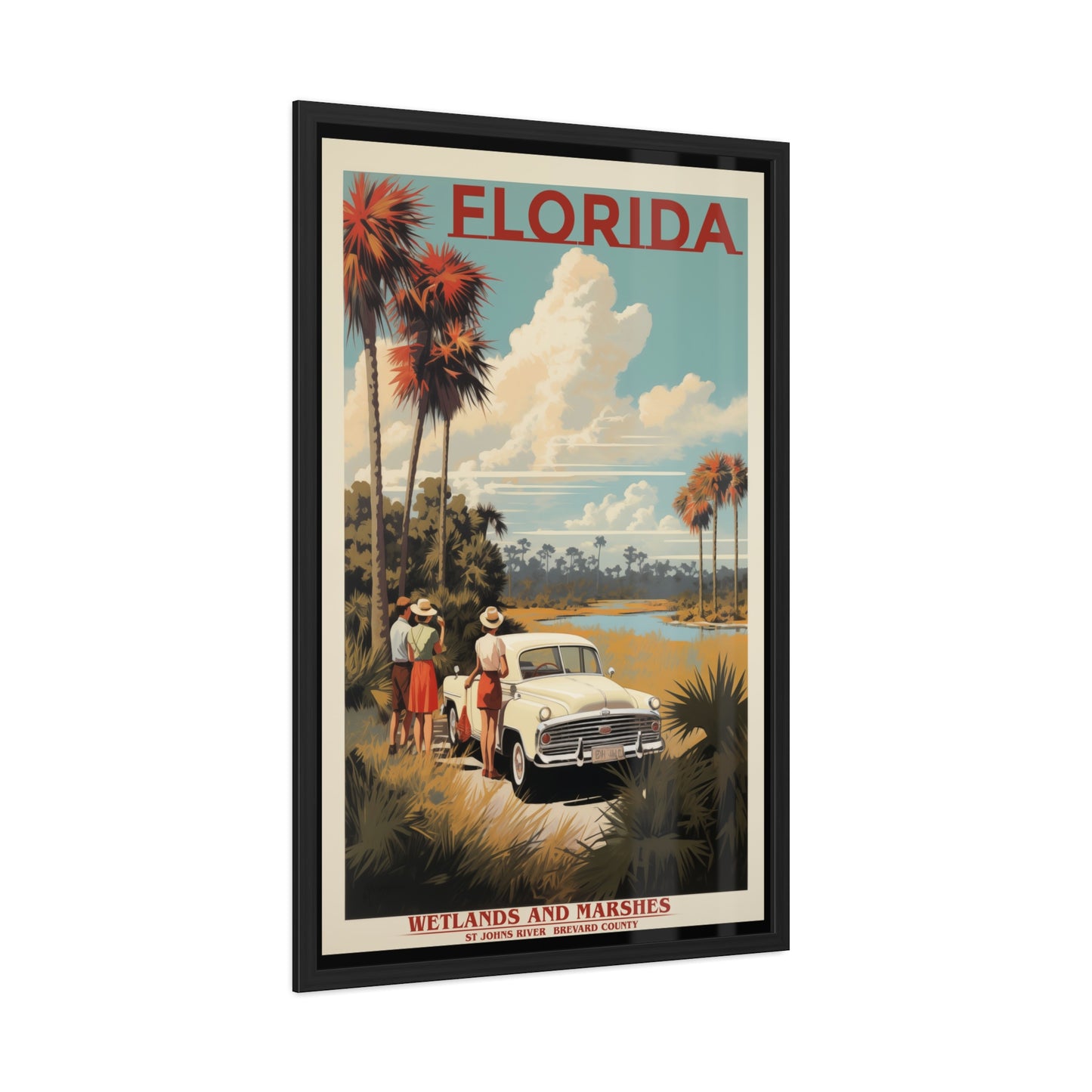 Vintage Florida Wetlands and Marshes Retro Wall Art – Vintage Travel Poster with Wooden Frame