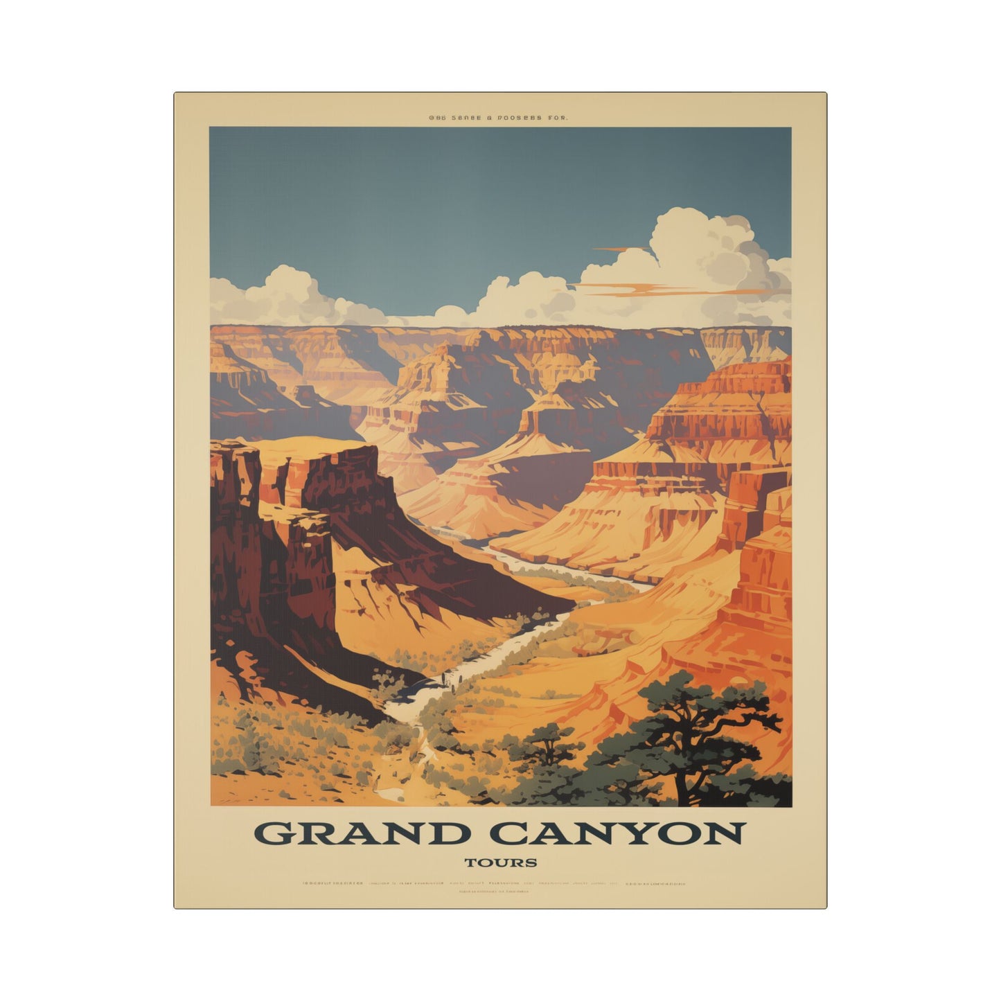 "Vintage Grand Canyon Poster - Iconic Canyon Landscape Retro Travel Art", Classic Stretched Canvas