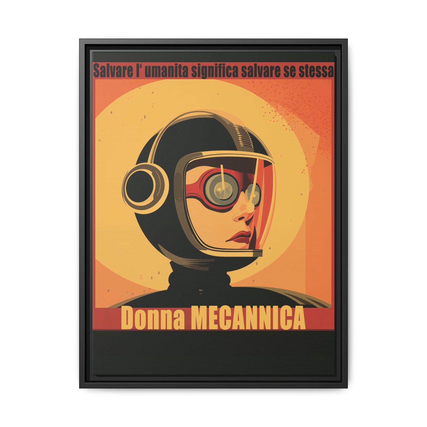 “Vintage Italian Sci-Fi Wall Art Print – Donna Meccanica Retro Futuristic Space ”Matte Canvas, Black Frame