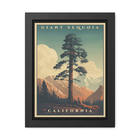 Vintage Giant Sequoia Framed Poster | Retro California Nature Wall Art Print, Scenic Décor & Gift for Tree Lovers