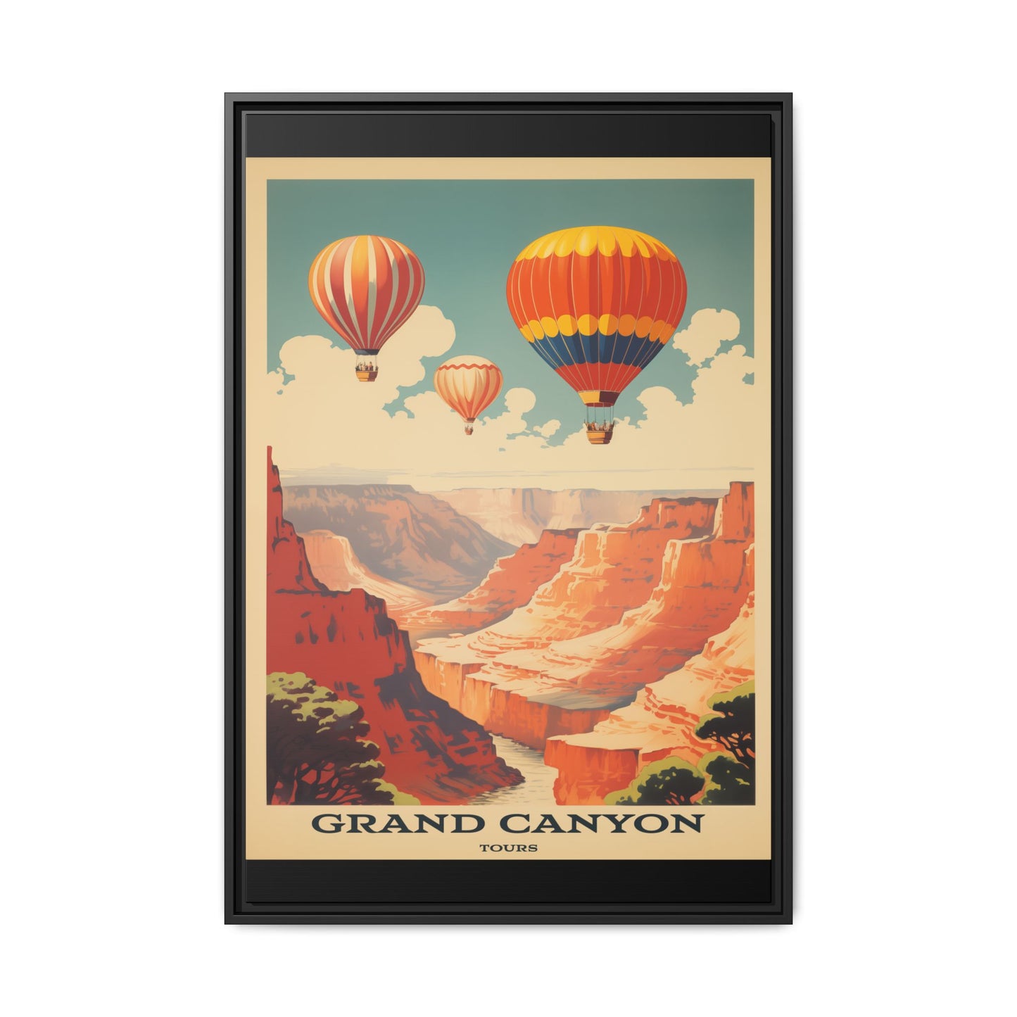 "Vintage Grand Canyon Balloon Tours Poster - Matte Canvas Wall Art with Black Frame" Matte Canvas, Black Frame
