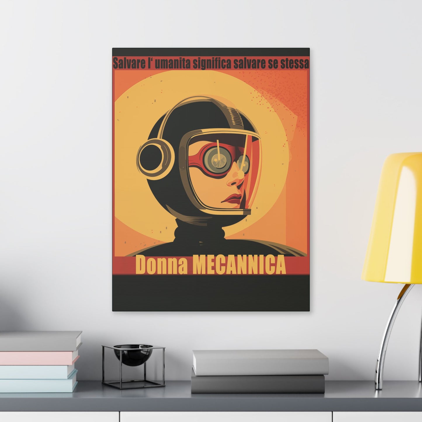 “Vintage Italian Sci-Fi Wall Art Print – Donna Meccanica Retro Futuristic Space Canvas ”Classic Stretched Canvas