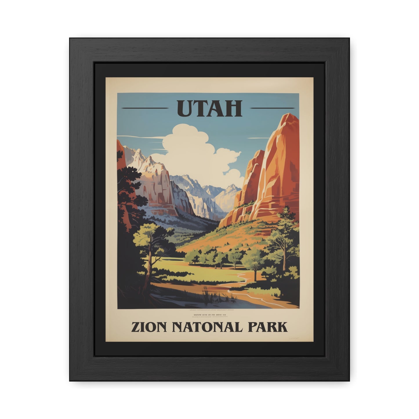 Vintage Utah Poster - Zion National Park Scenic Landscape Art Print Framed Posters