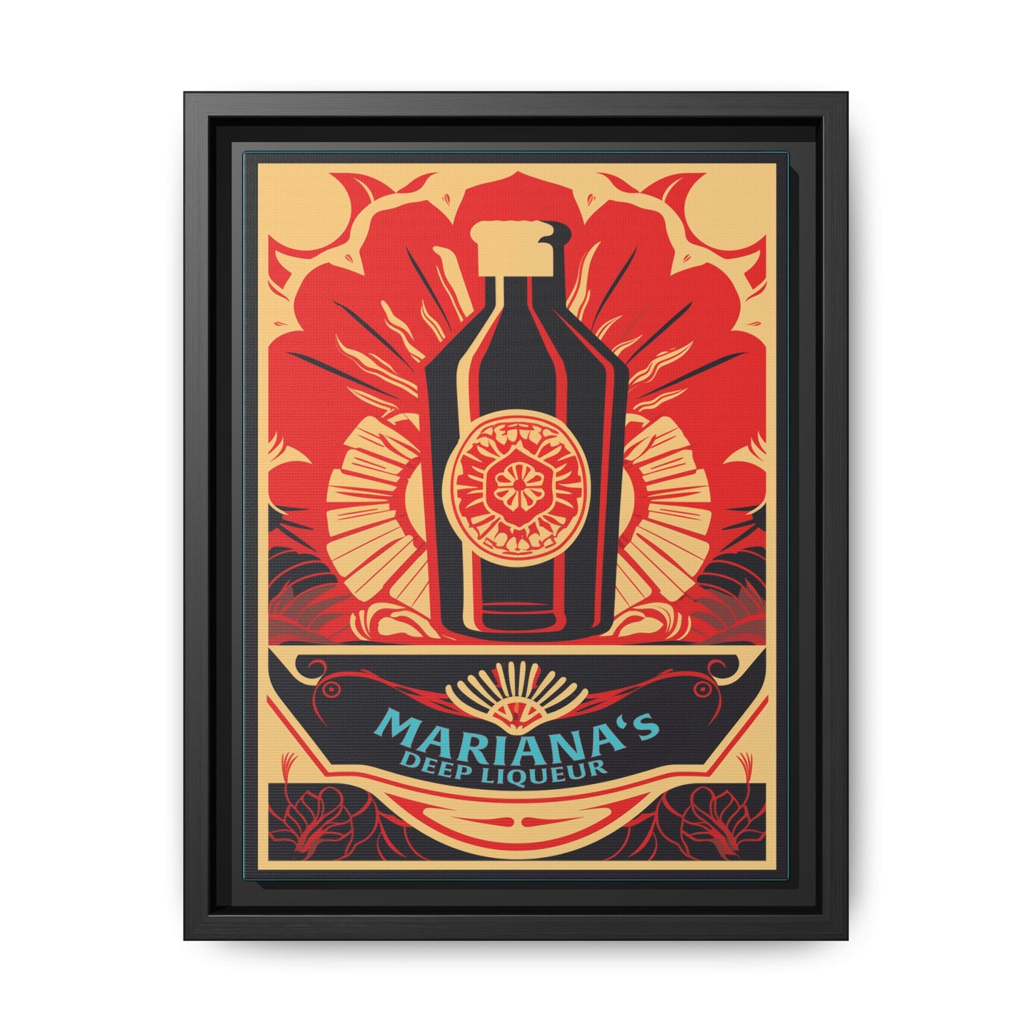 "Vintage Mariana's Deep Liqueur Bottle Poster - Matte Canvas Wall Art with Black Frame" Matte Canvas, Black Frame