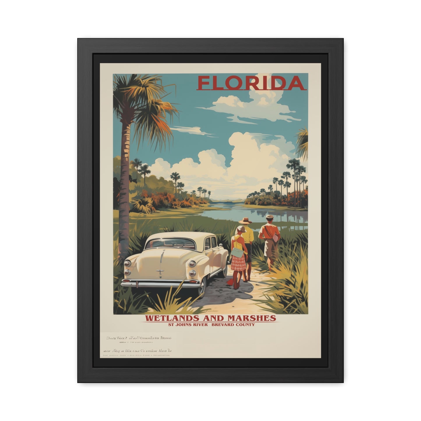 Vintage Florida Wetlands and Marshes Retro Wall Art – Vintage Travel Poster with Wooden Frame