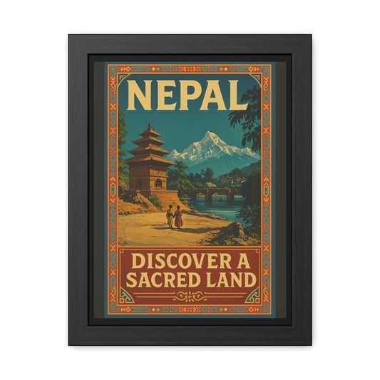Framed Nepal Travel Poster – Vintage Wall Art, Adventure Décor, Gift for Travelers, Himalayan Landscape Print