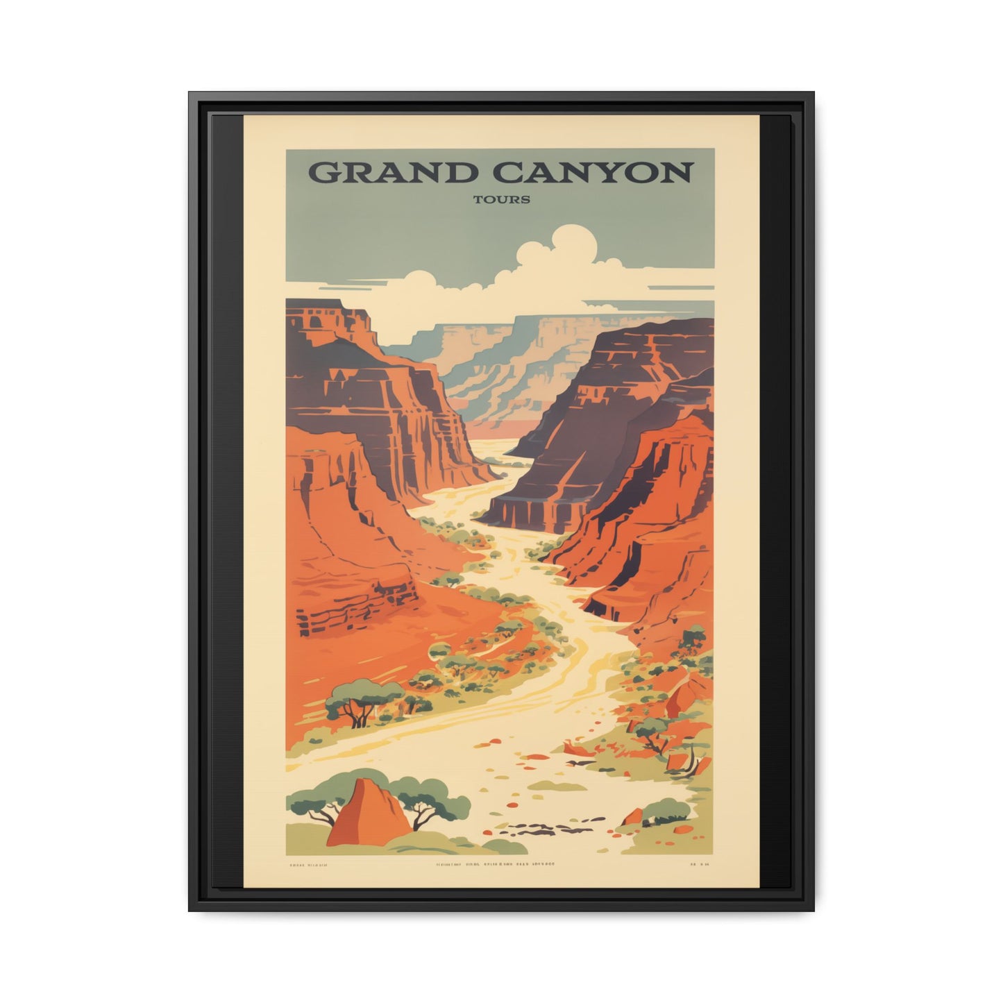 "Vintage Grand Canyon River Tours Poster - Matte Canvas Wall Art with Black Frame" Matte Canvas, Black Frame