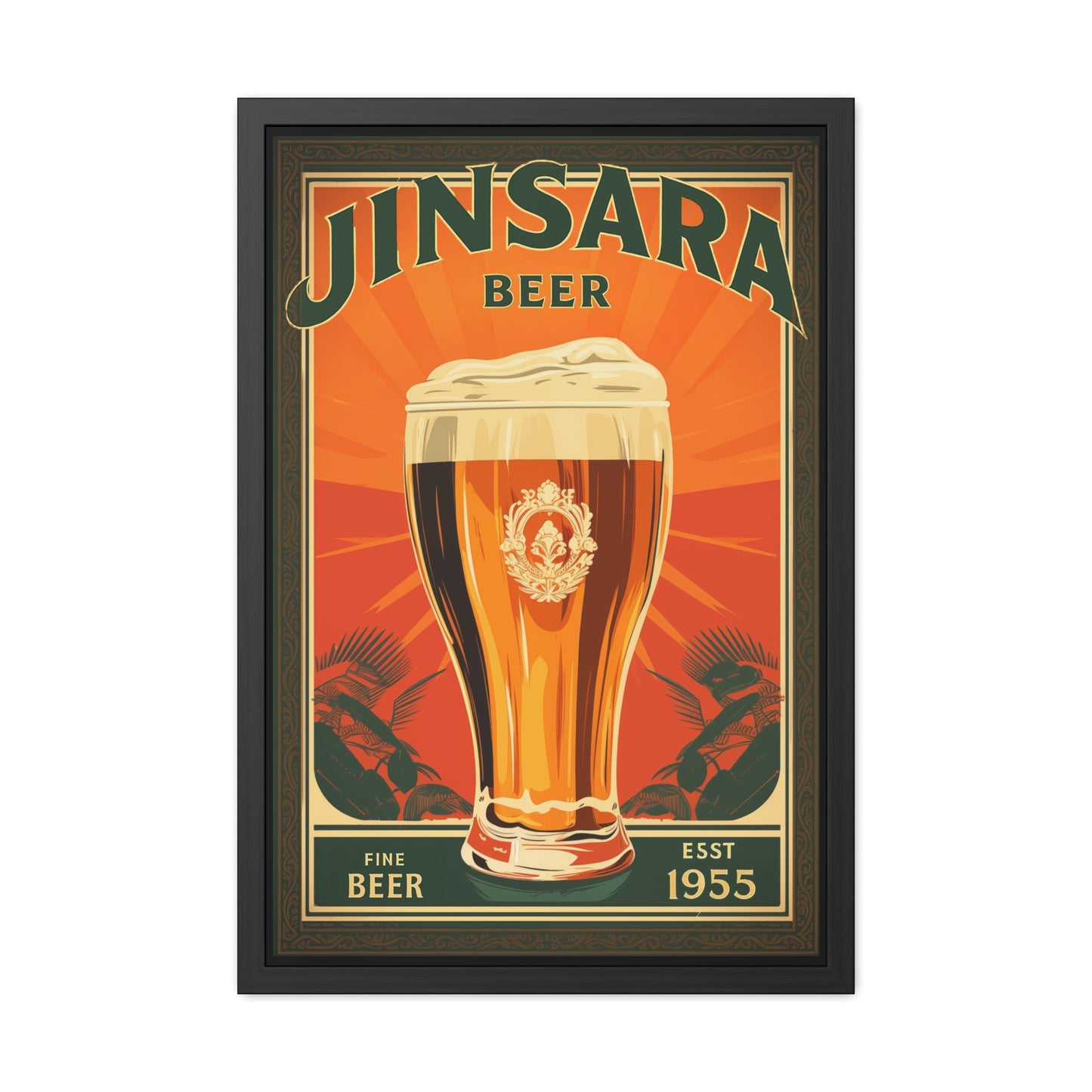 Vintage Beer Framed Poster | Retro Bar Wall Art Print with Wooden Frame, Ready to Hang