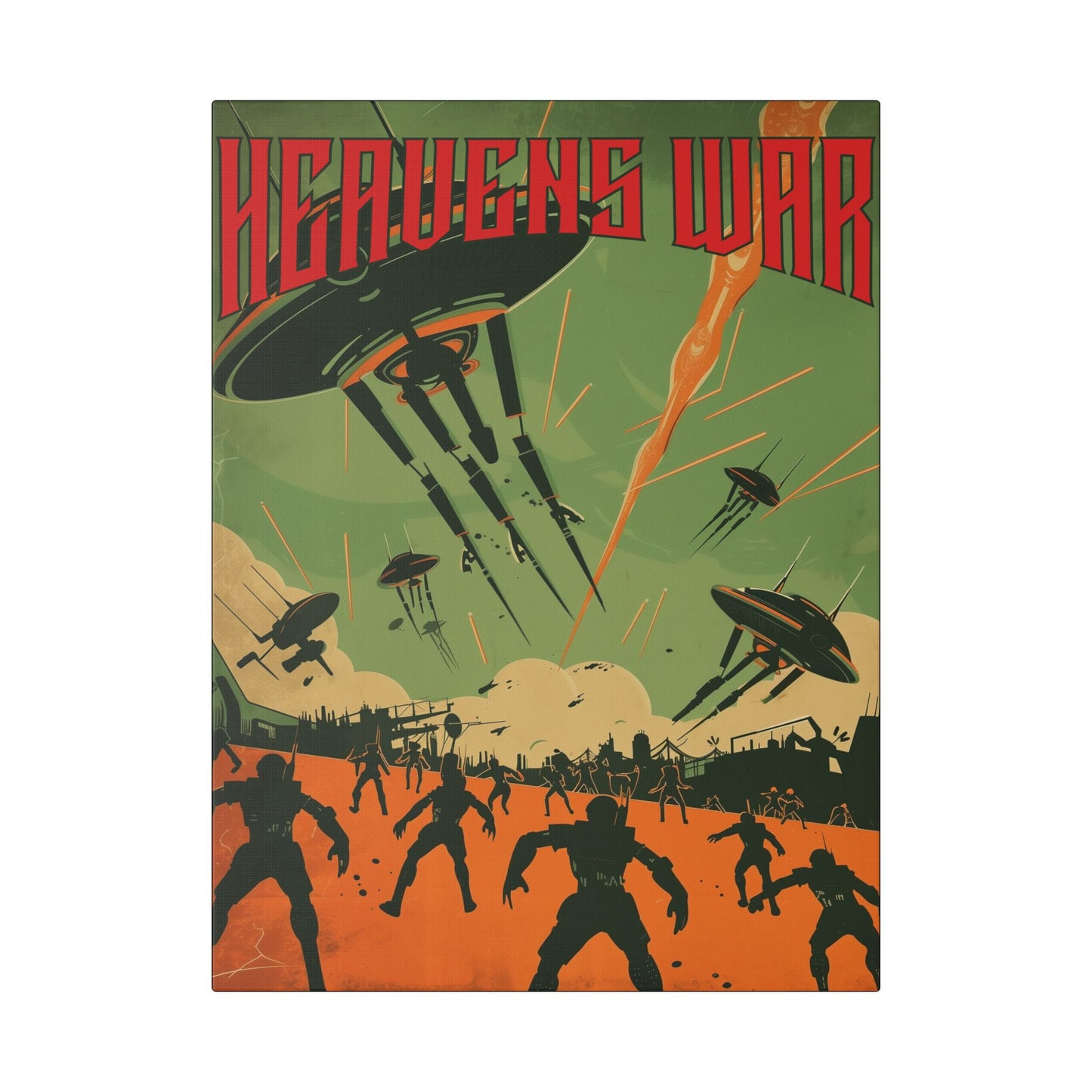 "Vintage Sci-Fi Poster - 'Heavens War: Alien Invasion' Retro Battle Scene", Classic Stretched Canvas