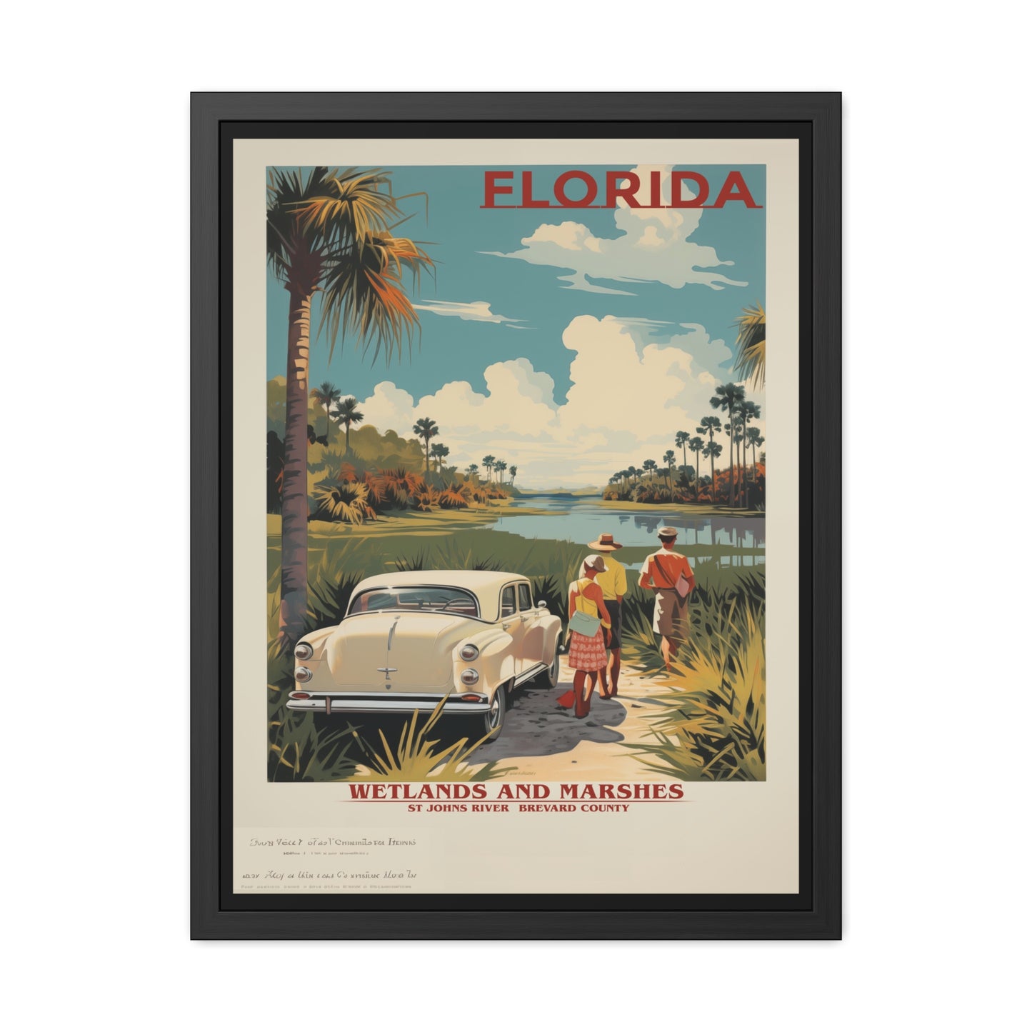 Vintage Florida Wetlands and Marshes Retro Wall Art – Vintage Travel Poster with Wooden Frame