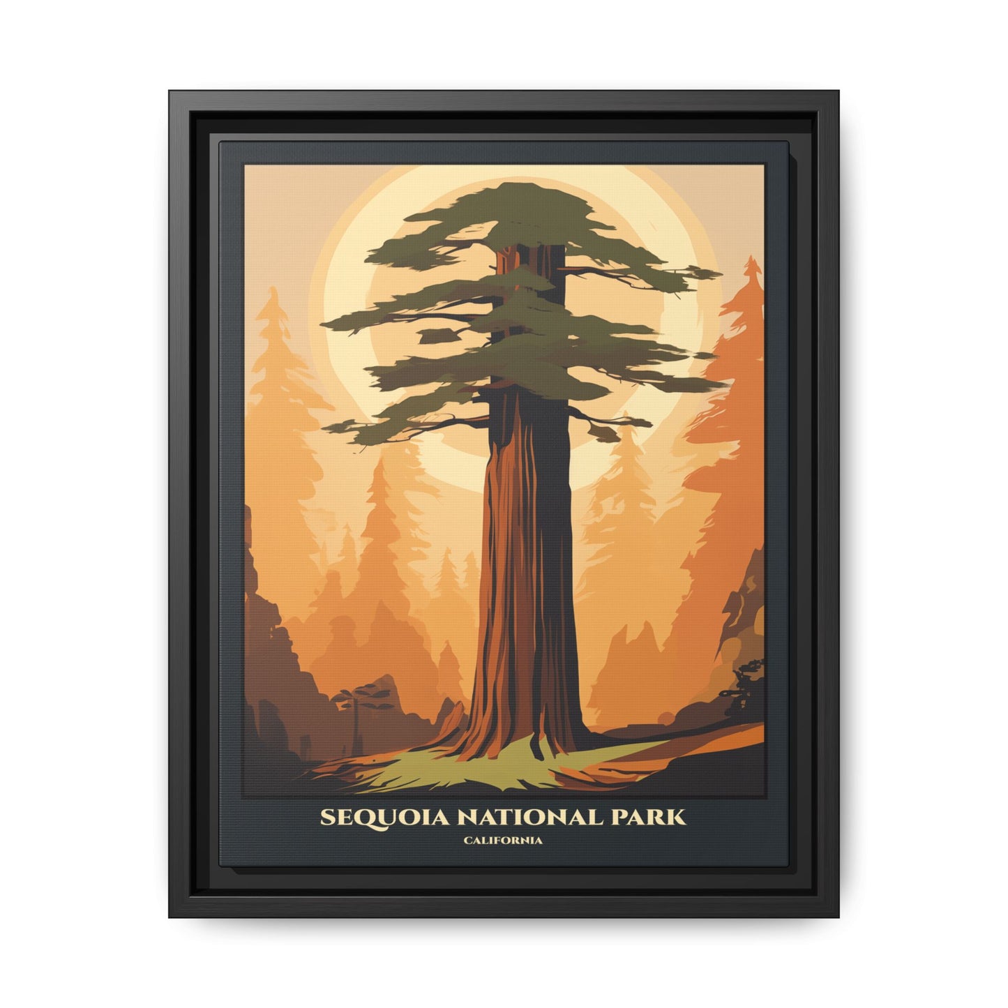 "Vintage Sequoia National Park Poster - California Matte Canvas Wall Art with Black Frame" Matte Canvas, Black Frame