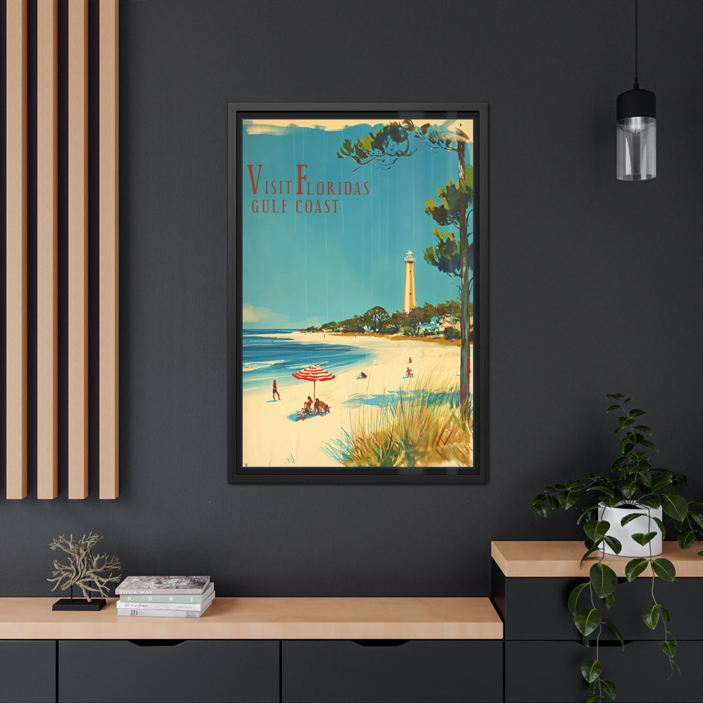 "Visit Florida’s Gulf Coast - Vintage Beach Scene Framed Poster"