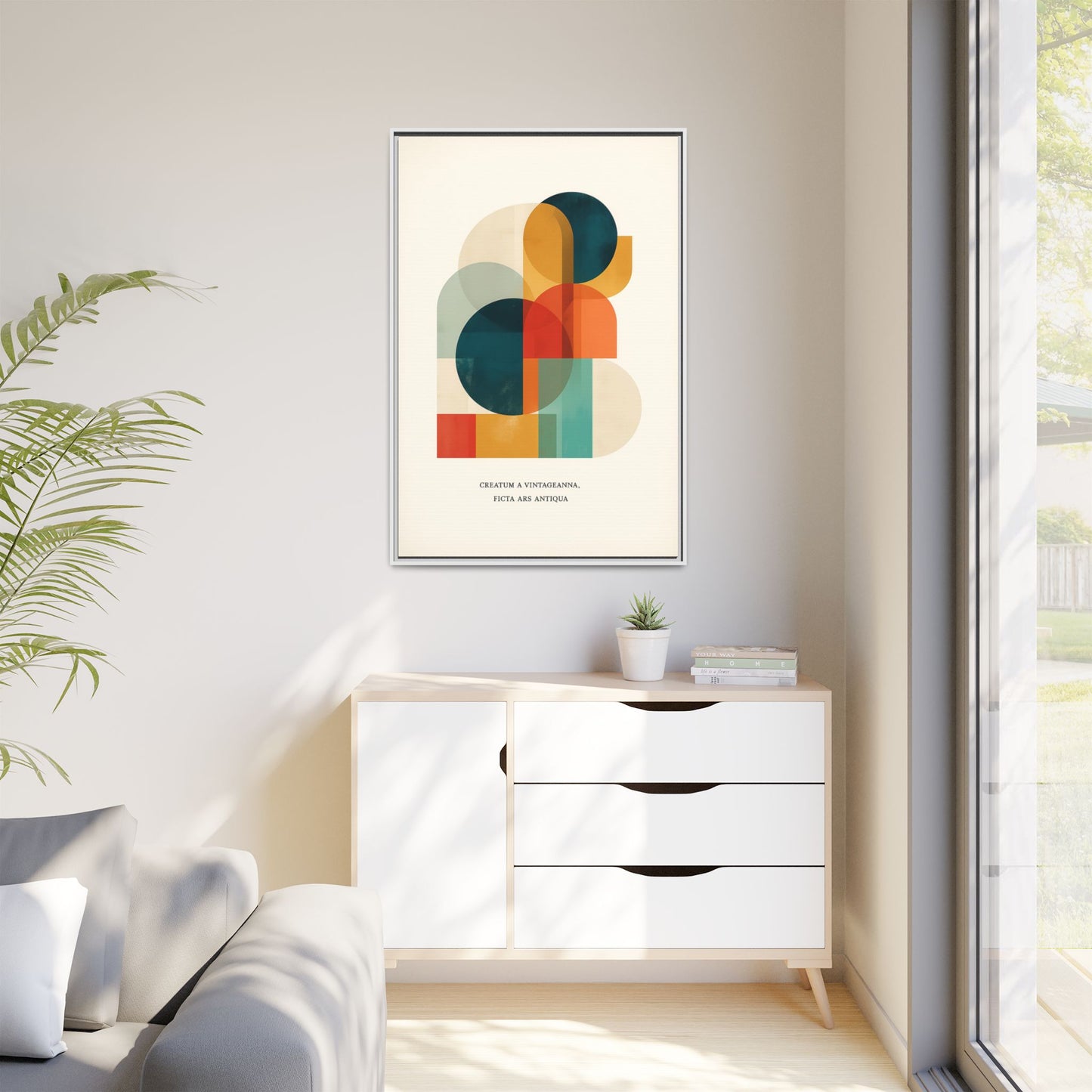 Creative Vision Framed Abstract Canvas Wall Art — Mid-Century Modern Geometric Design | Vintageanna