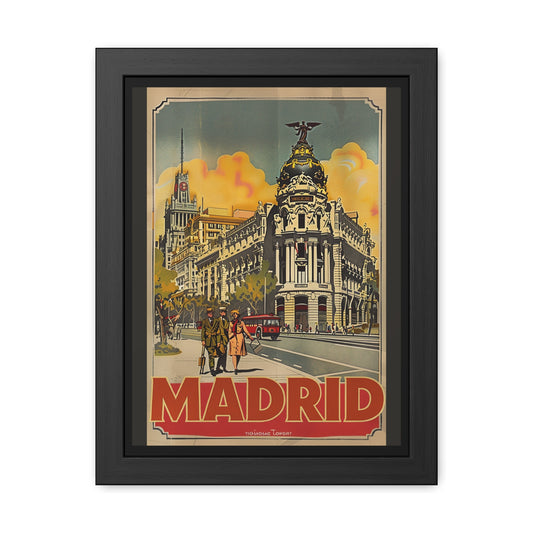 Vintage Madrid Framed Poster – Retro Spanish Wall Art, Cityscape Home Décor, Gift for Travelers & Art Lovers
