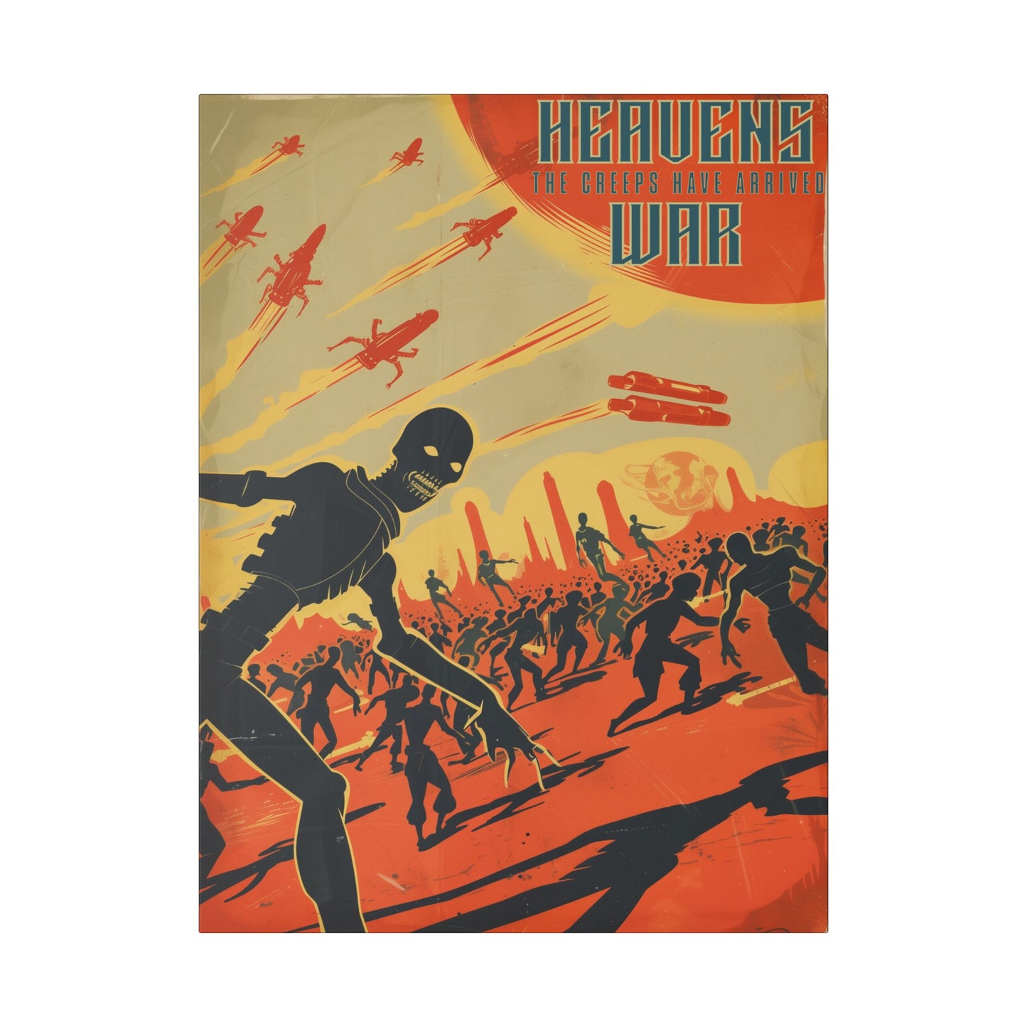 "Vintage Sci-Fi Poster - 'Heavens War: The Creeps Have Arrived' Apocalyptic Artwork", SciFi, Classic Stretched Canvas