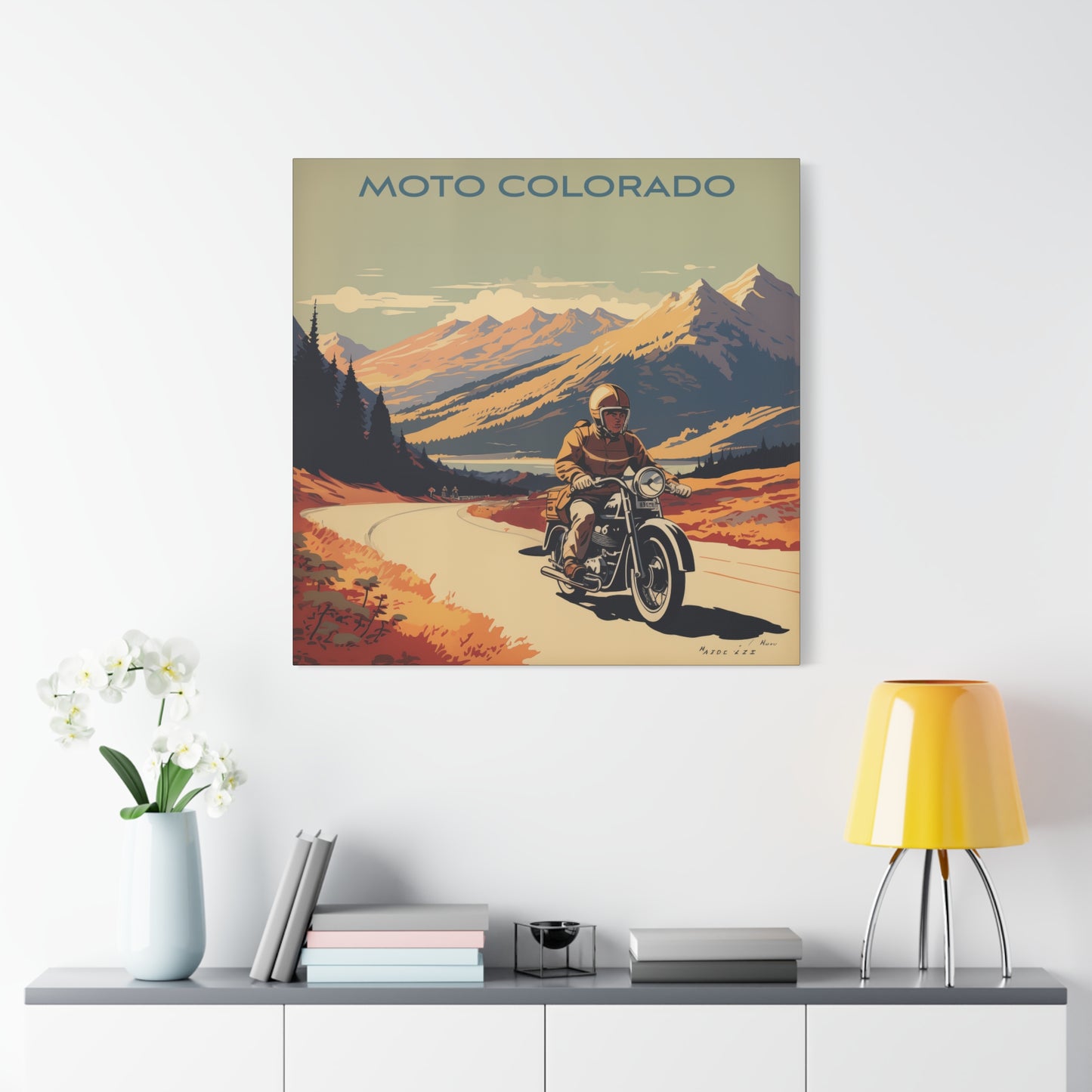 "Vintage Moto Colorado Poster - Solo Rider in the Rockies Matte Stretched Canvas" Matte Canvas, Stretched, 1.25"