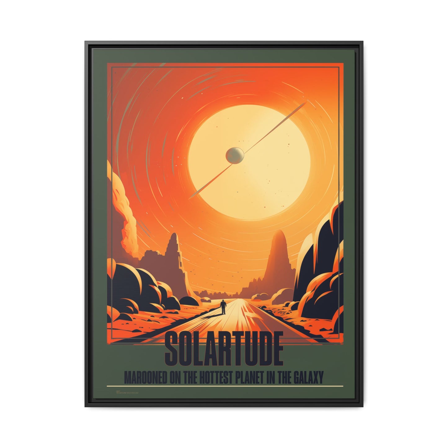 "Vintage Sci-Fi Poster - 'Solartude: Marooned on the Hottest Planet' Retro Space Art" Matte Canvas, Black Frame