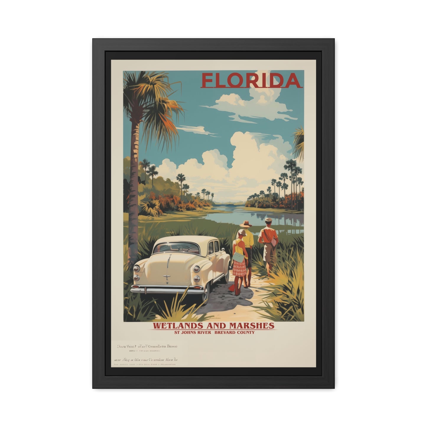 Vintage Florida Wetlands and Marshes Retro Wall Art – Vintage Travel Poster with Wooden Frame
