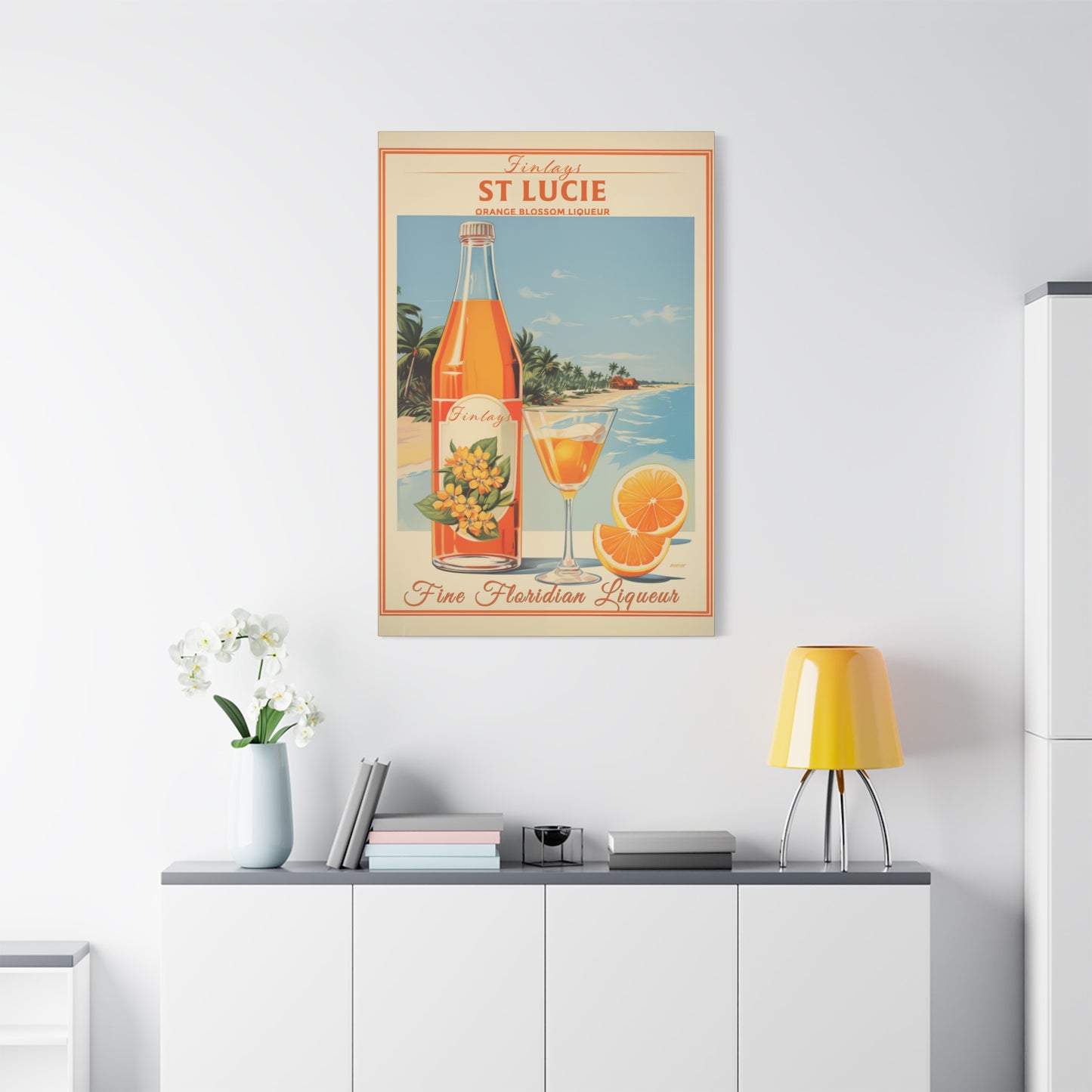 "Vintage Finlay’s St. Lucie Orange Blossom Liqueur Poster - Matte Canvas Stretched Wall Art" Matte Canvas, Stretched, 1.25"