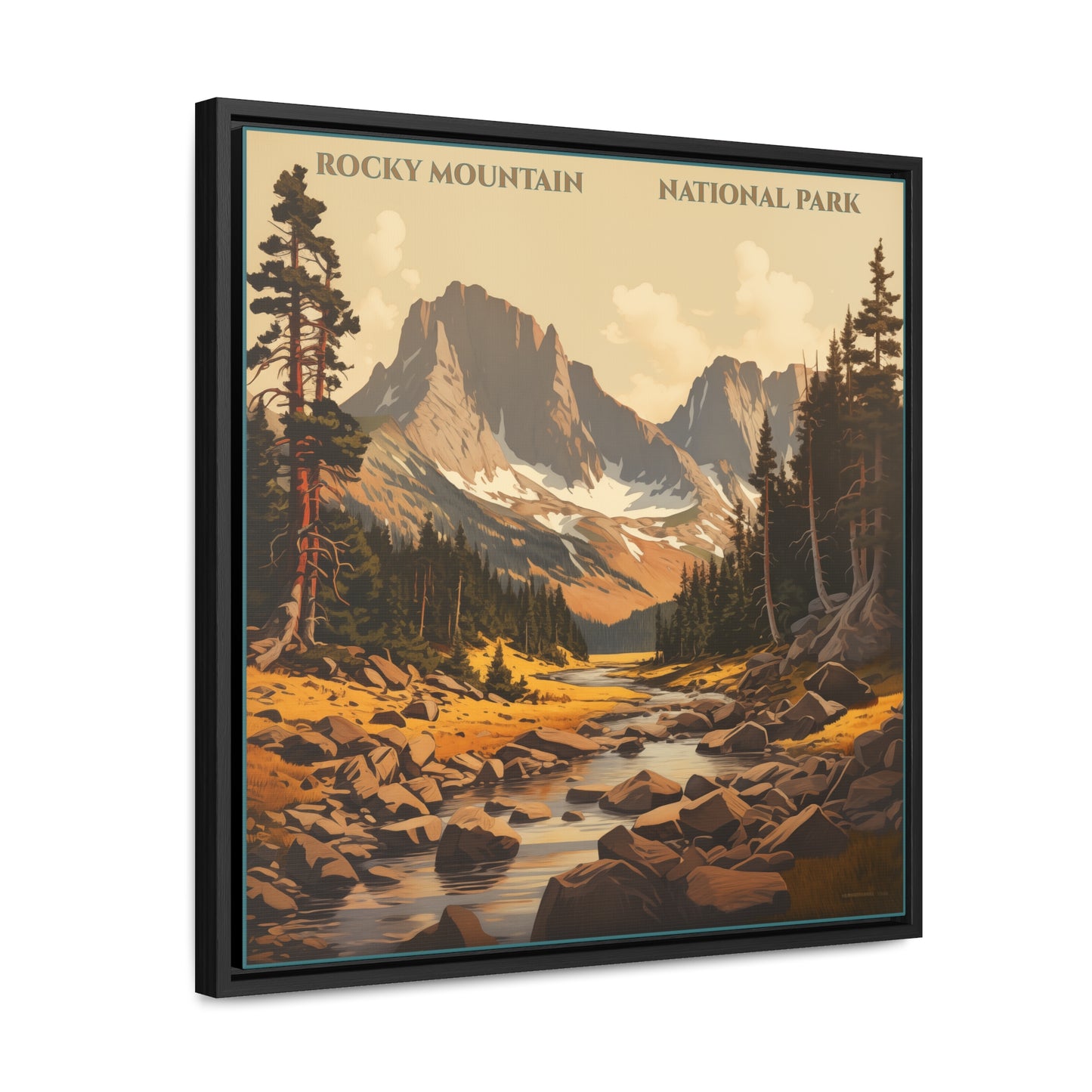 "Rocky Mountain National Park Vintage Art Print – Serene Alpine Landscape" Gallery Canvas Wraps, Square Frame