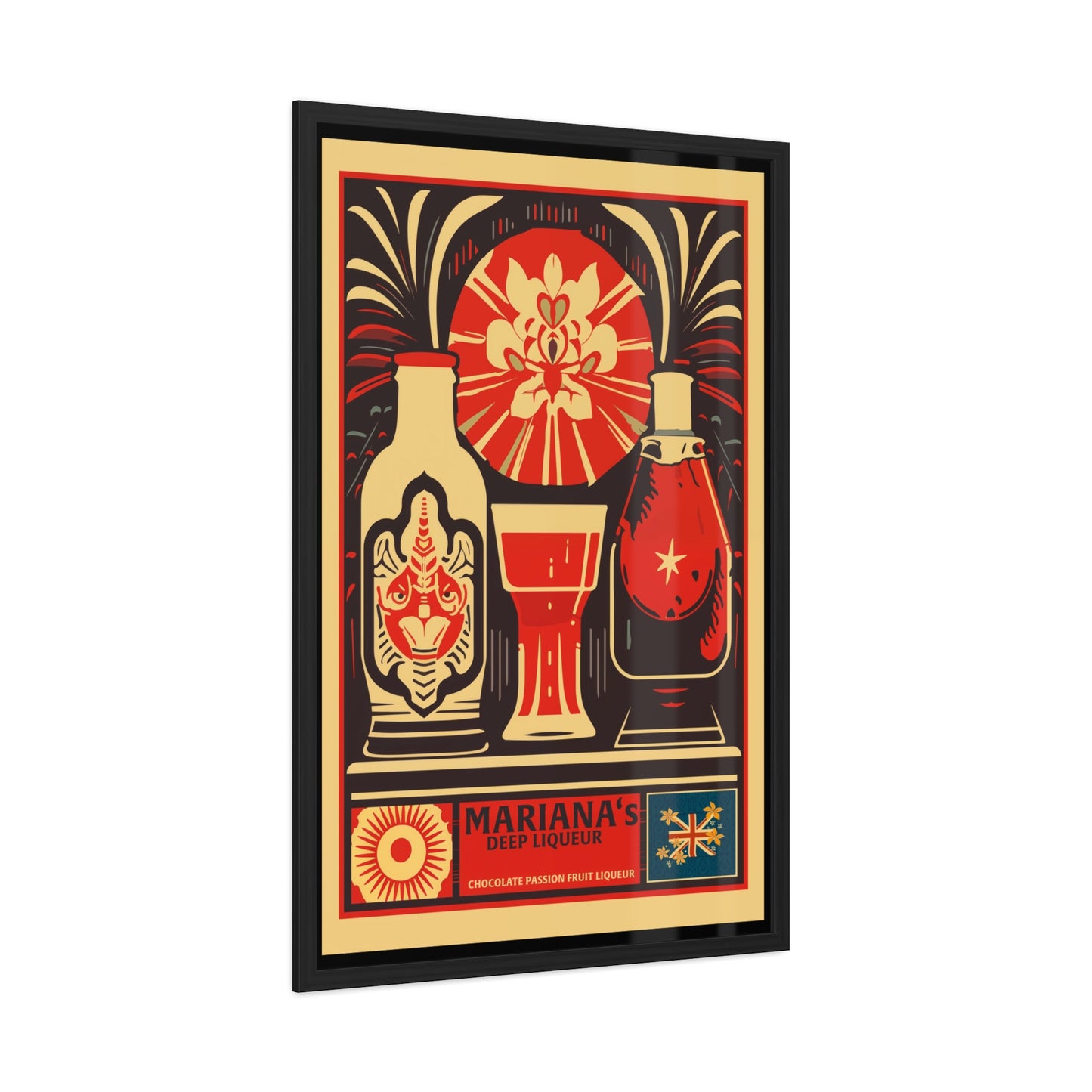 Vintage Liquor Poster - Mariana's Deep Liqueur - Chocolate Passion Fruit Liqueur Art Print Framed Posters