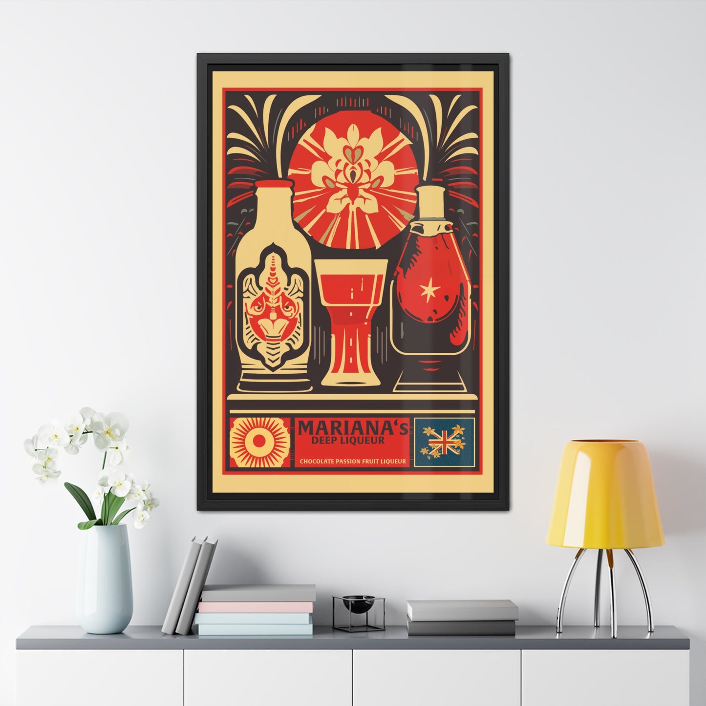 Vintage Liquor Poster - Mariana's Deep Liqueur - Chocolate Passion Fruit Liqueur Art Print Framed Posters