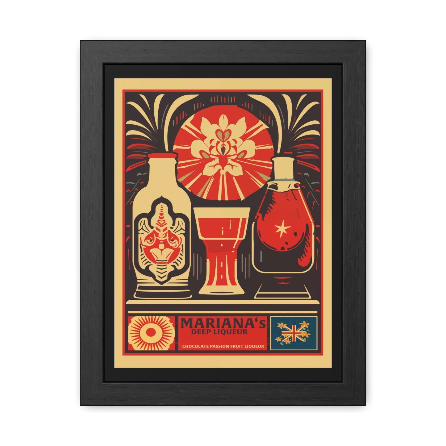 Vintage Liquor Poster - Mariana's Deep Liqueur - Chocolate Passion Fruit Liqueur Art Print Framed Posters