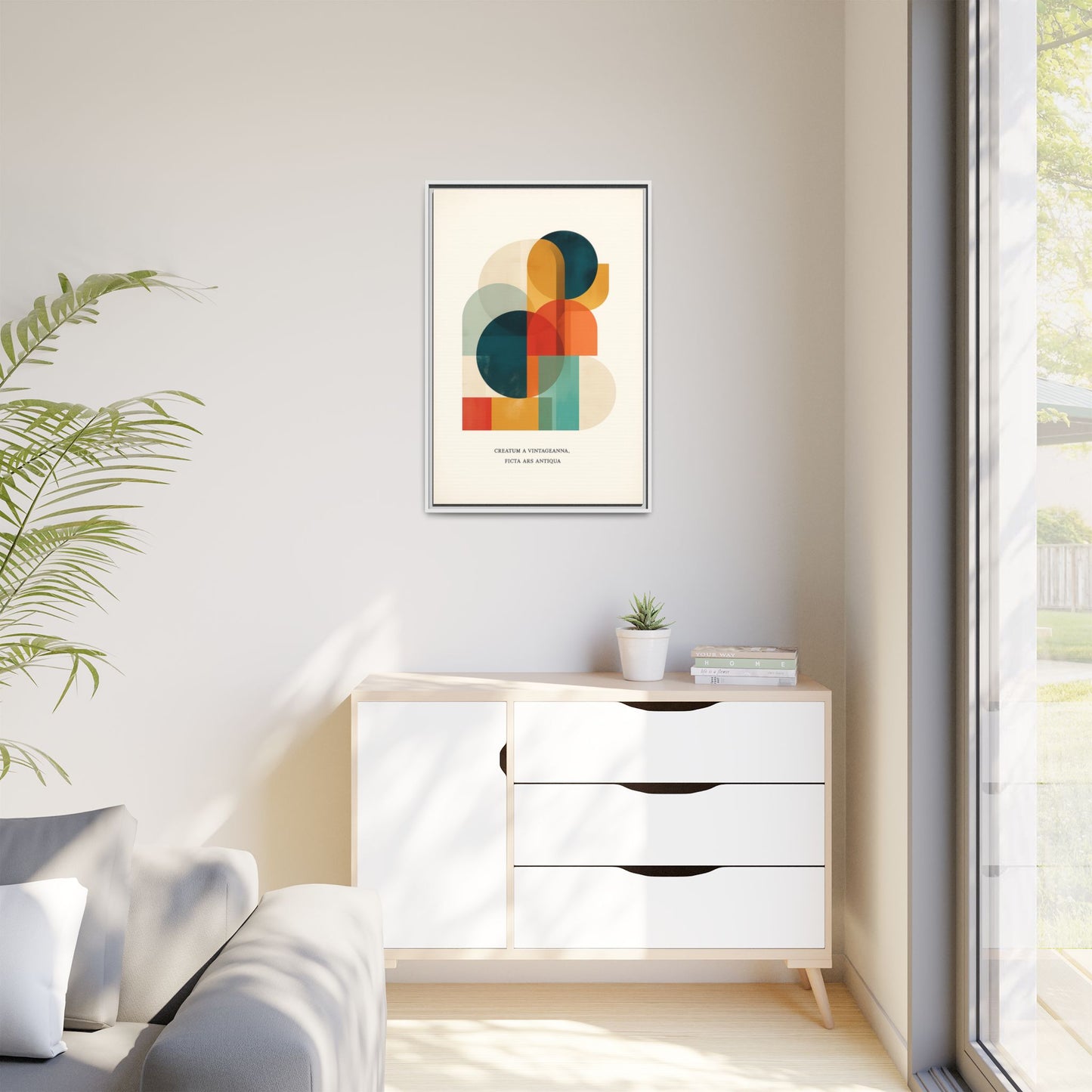 Creative Vision Framed Abstract Canvas Wall Art — Mid-Century Modern Geometric Design | Vintageanna