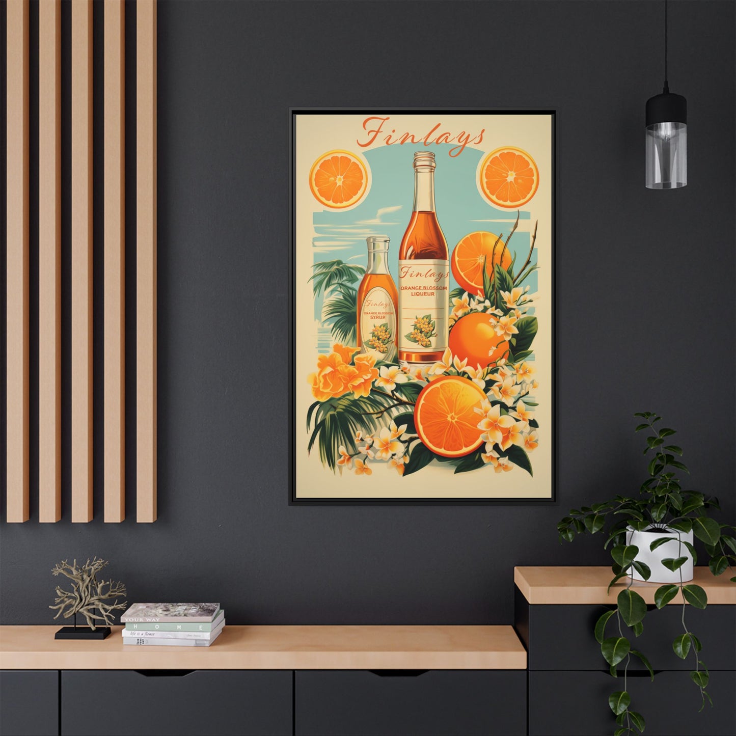 "Finlays Orange Blossom Liqueur & Syrup – Vintage Citrus Art Print" Matte Canvas, Black Frame