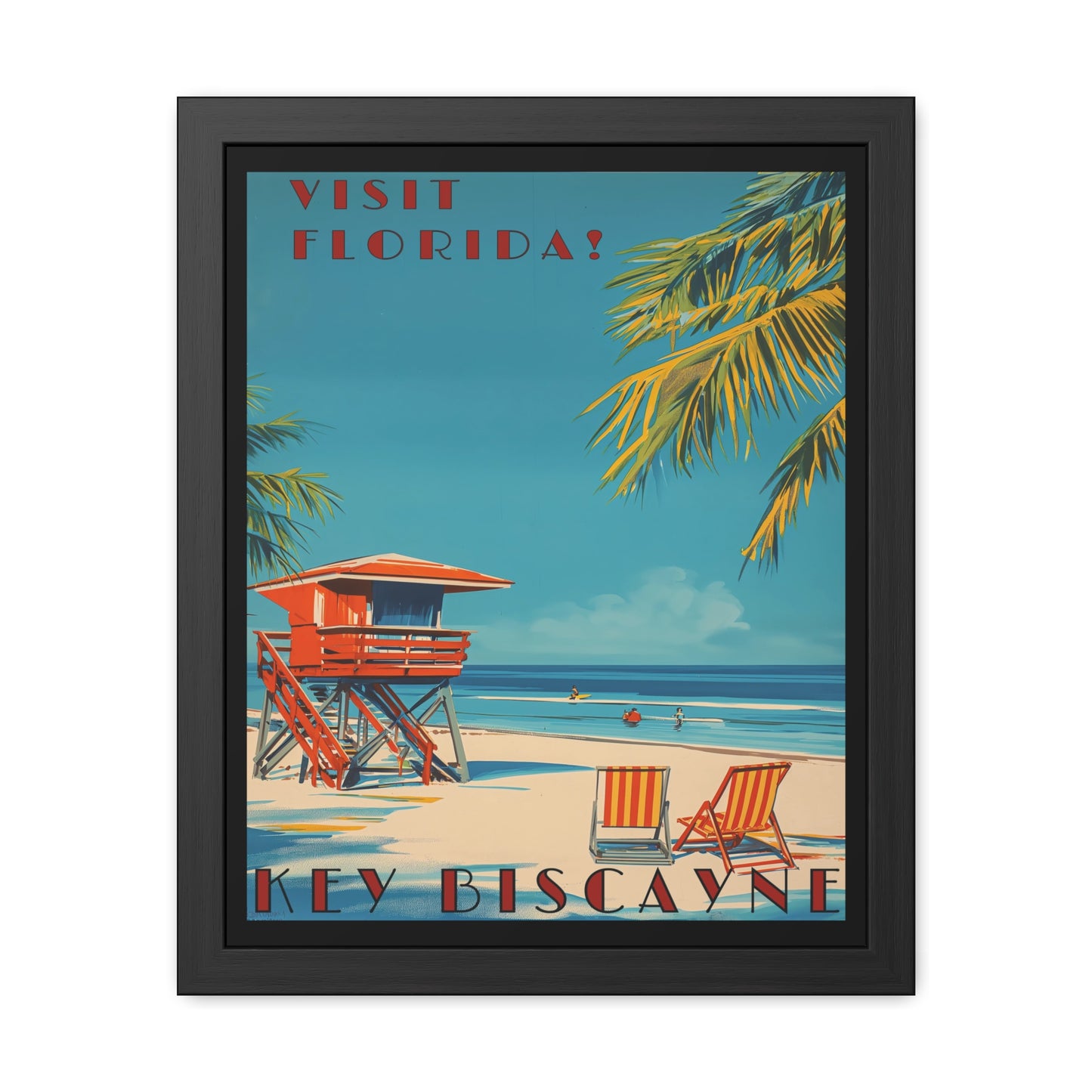 "Visit Florida - Key Biscayne Vintage Beach Framed Poster"