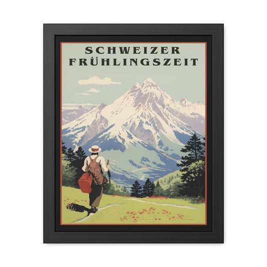 Vintage Swiss Travel Poster - 'Schweizer Frühlingszeit' (Swiss Springtime) Scenic Artwork Framed Posters