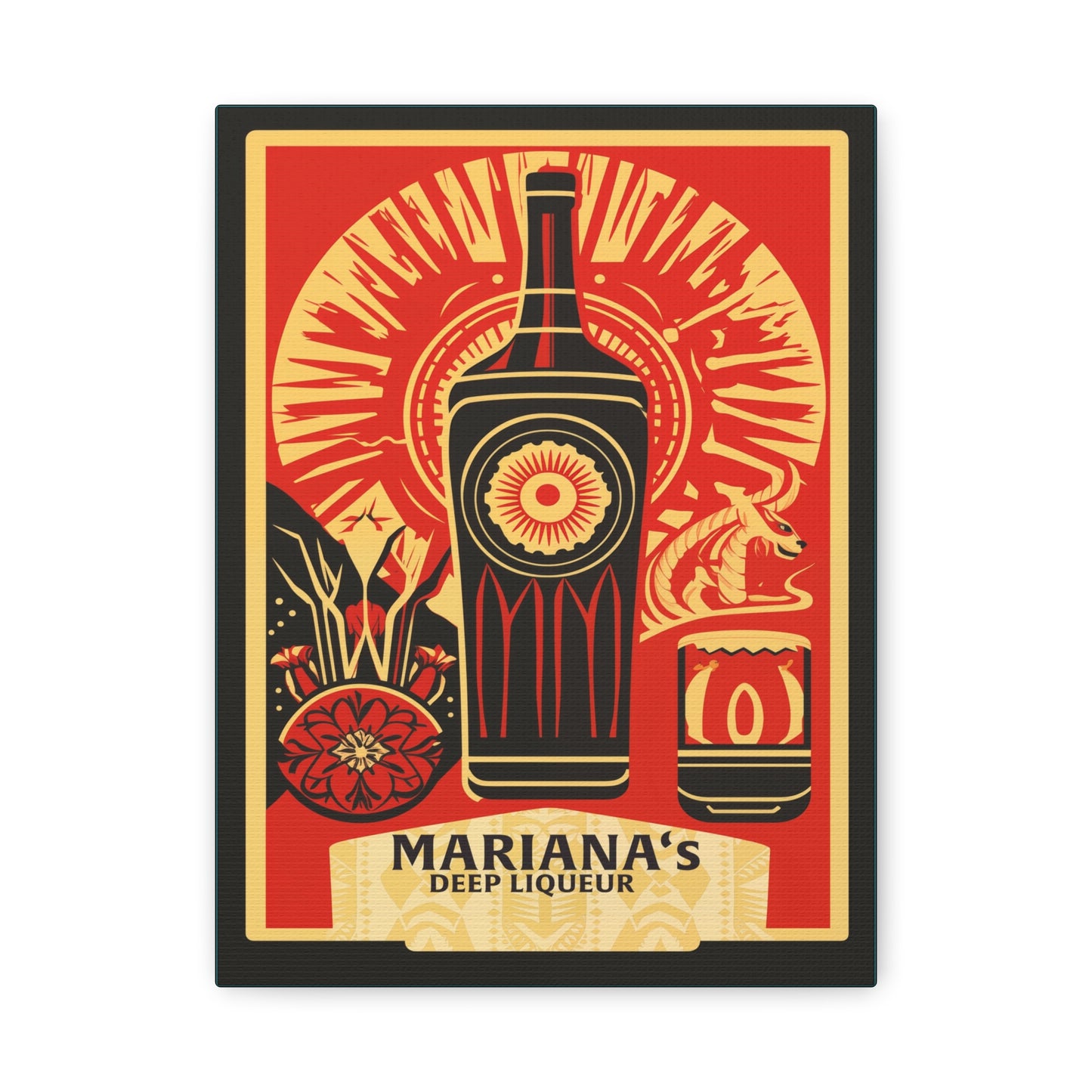"Vintage Mariana's Deep Liqueur Dragon Poster - Frameless Stretched Matte Canvas Wall Art" Matte Canvas, Stretched, 1.25"