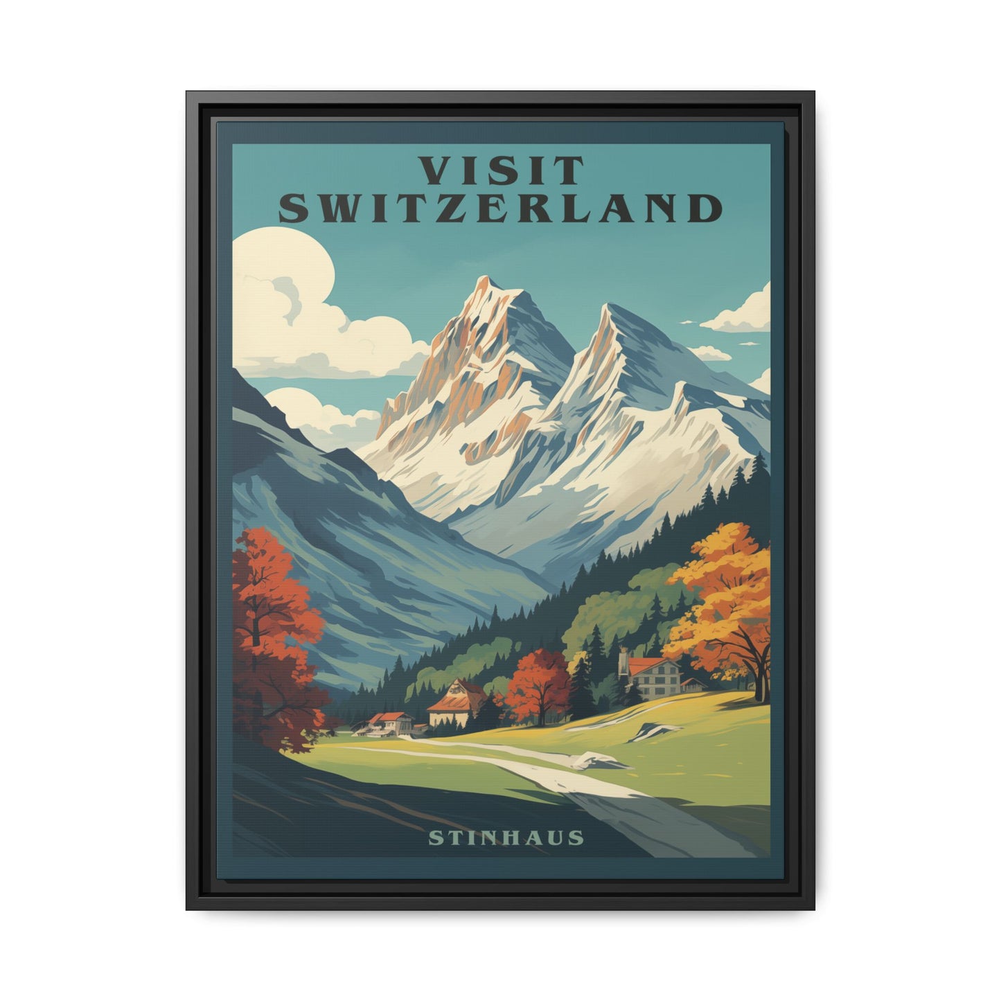 "Visit Switzerland Vintage Poster | Matte Canvas with Black Frame"