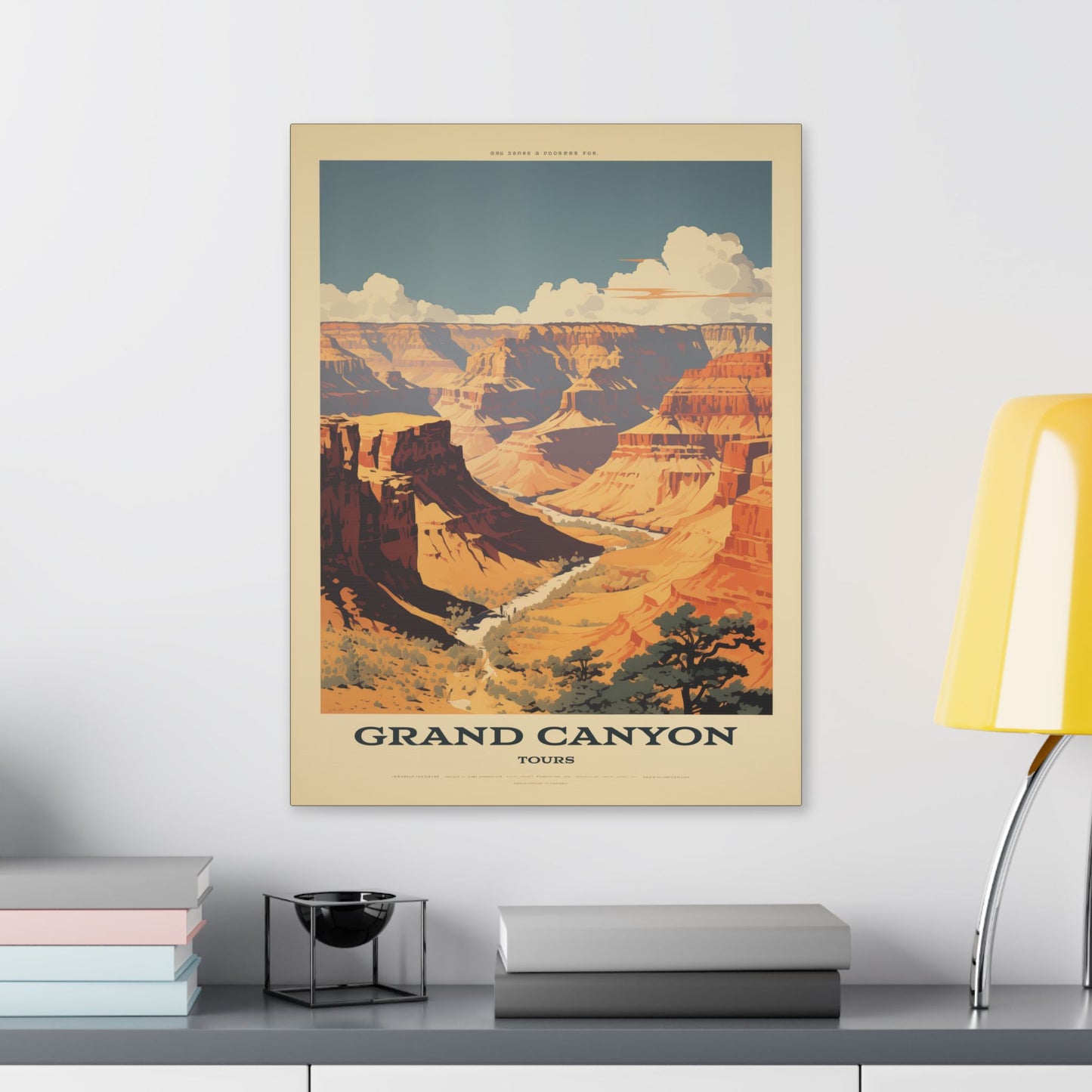 "Vintage Grand Canyon Poster - Iconic Canyon Landscape Retro Travel Art", Classic Stretched Canvas