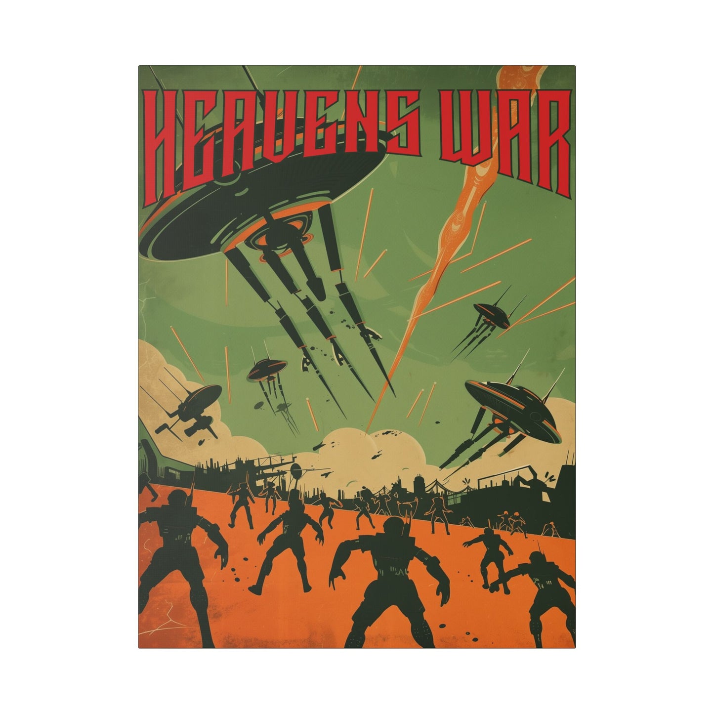 "Vintage Sci-Fi Poster - 'Heavens War: Alien Invasion' Retro Battle Scene", Classic Stretched Canvas