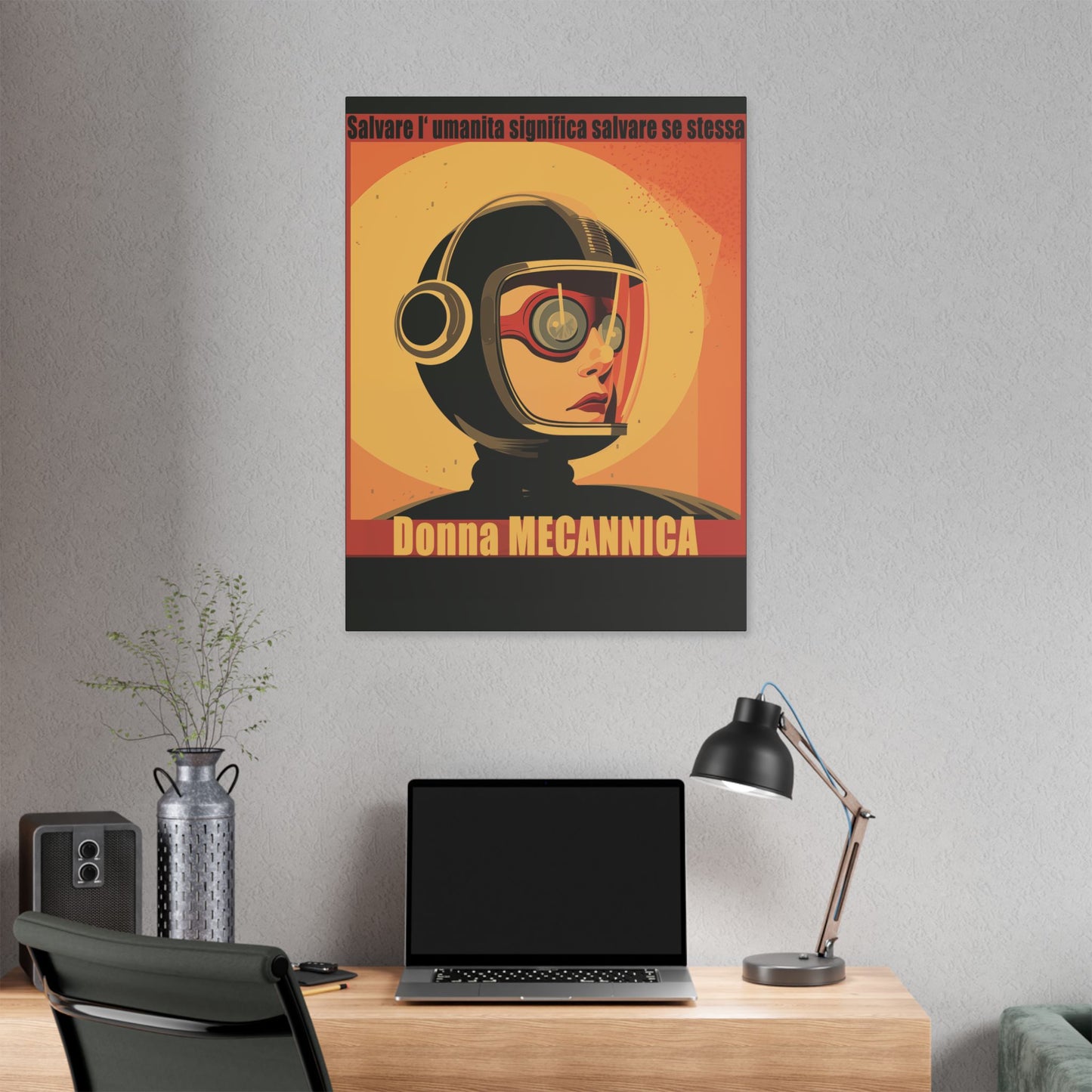 “Vintage Italian Sci-Fi Wall Art Print – Donna Meccanica Retro Futuristic Space Canvas ”Classic Stretched Canvas