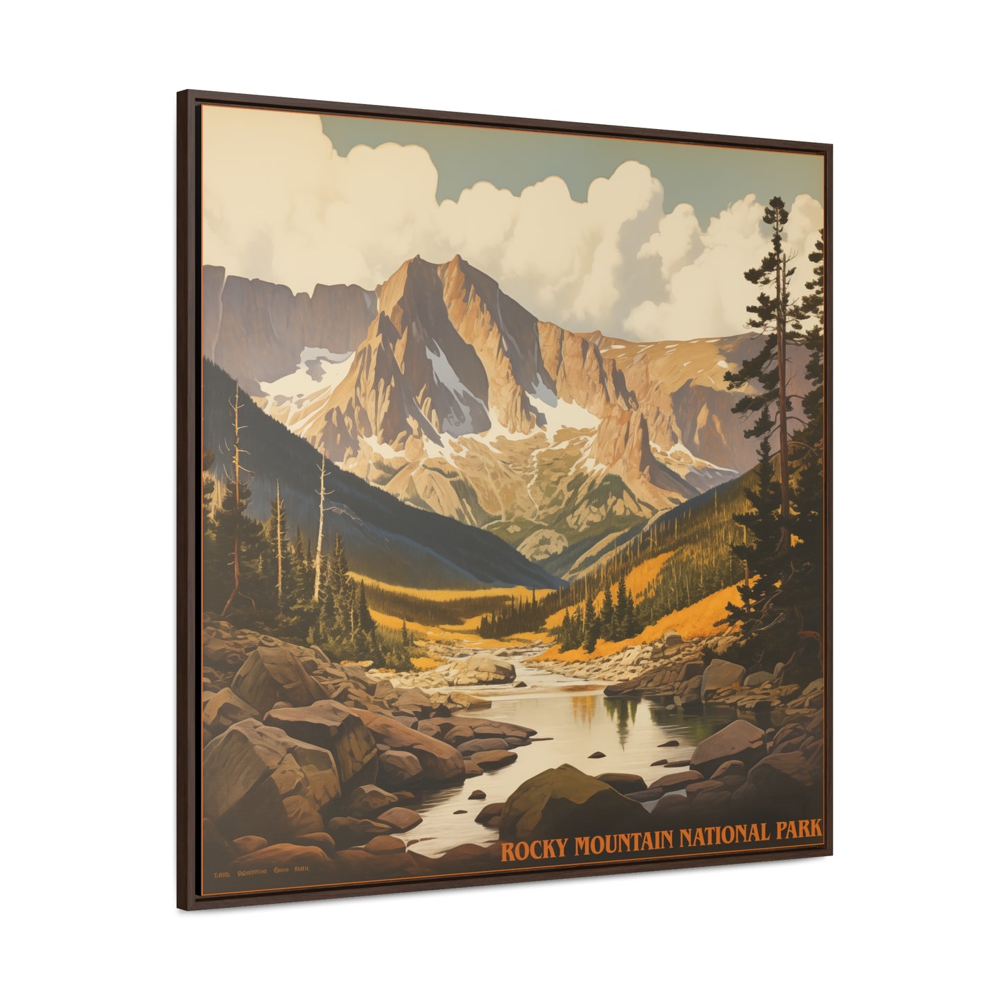 "Rocky Mountain National Park Vintage Art Print – Colorado Wilderness" Gallery Canvas Wraps, Square Frame
