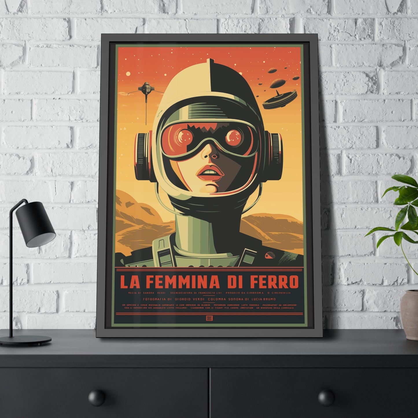 Retro Sci‑Fi Poster — "La Femmina di Ferro" Framed Art Print