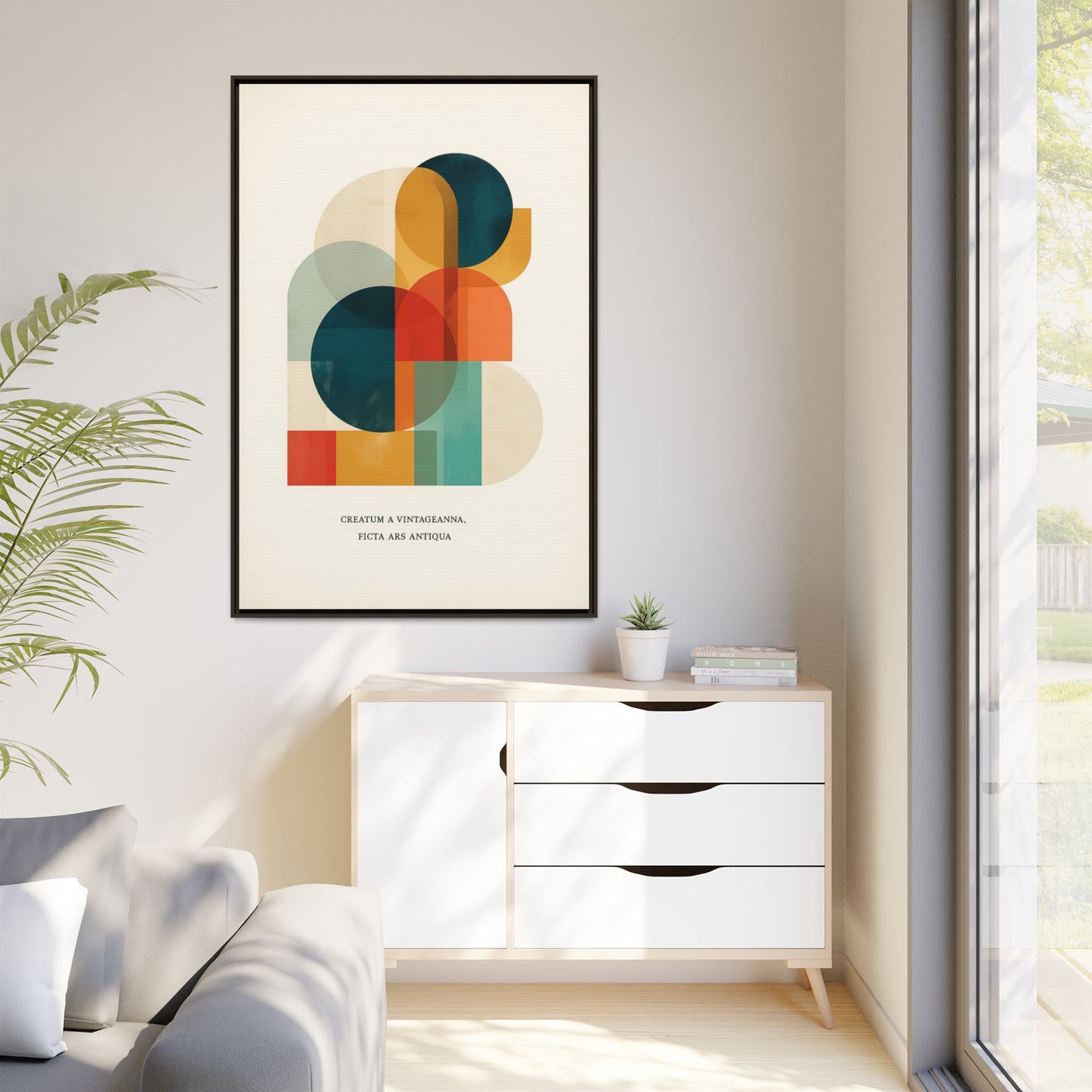 Creative Vision Framed Abstract Canvas Wall Art — Mid-Century Modern Geometric Design | Vintageanna