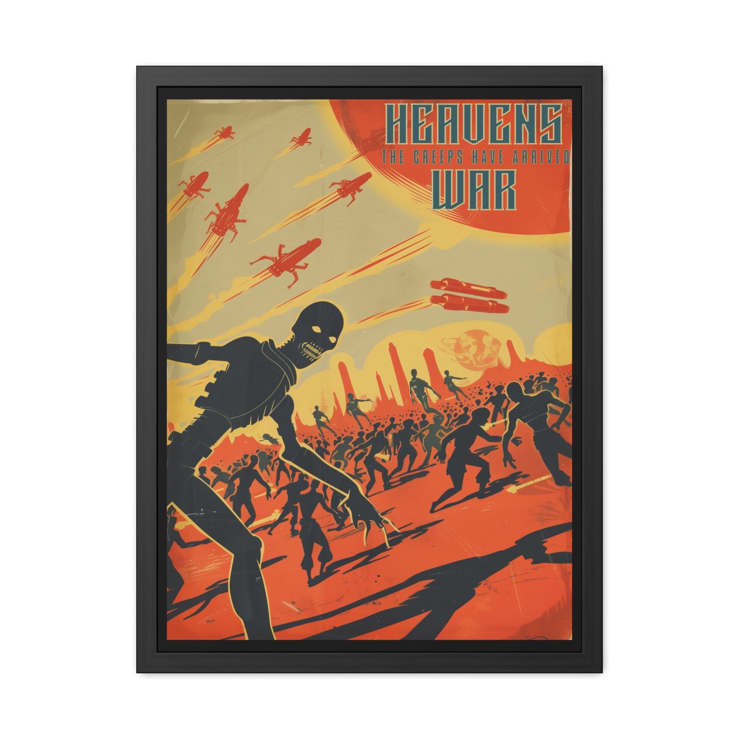 Vintage Sci-Fi Poster - 'Heavens War: The Creeps Have Arrived' Apocalyptic Artwork Framed Posters