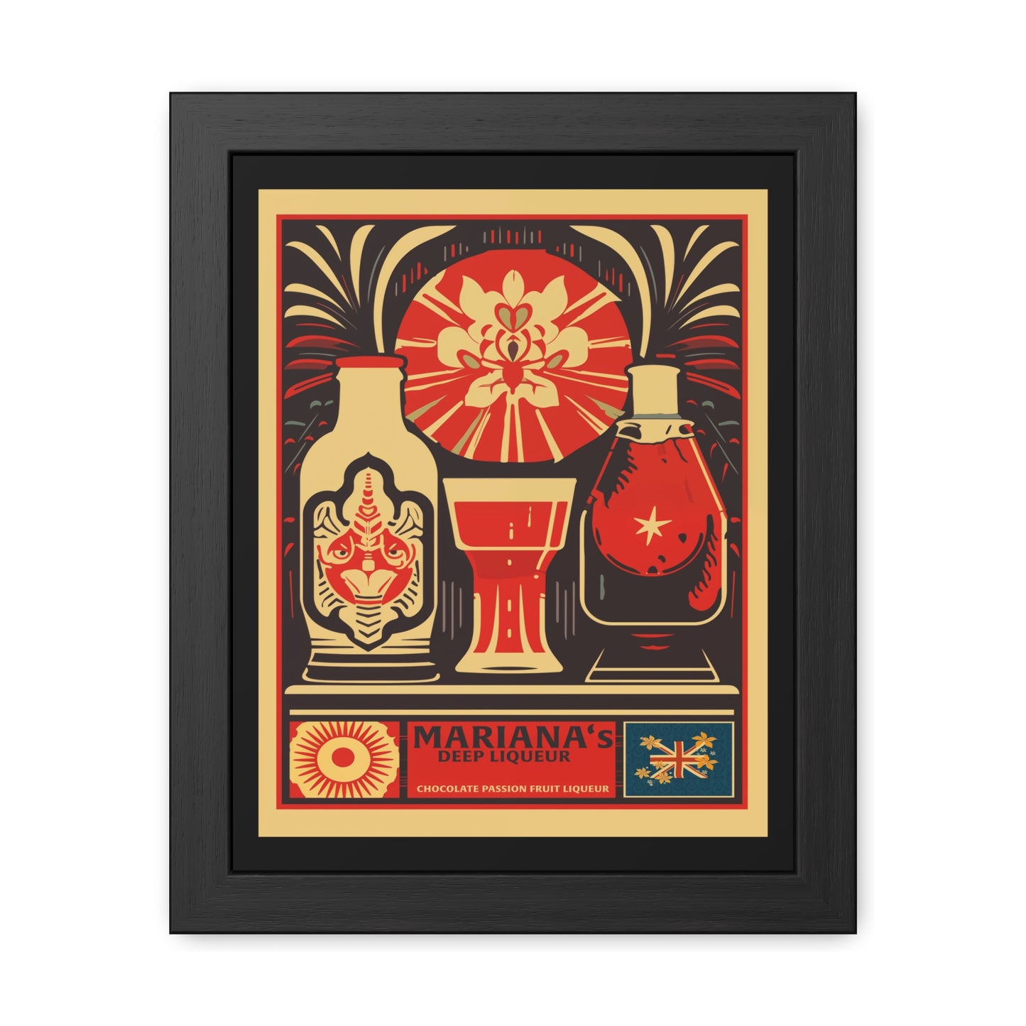 Vintage Liquor Poster - Mariana's Deep Liqueur - Chocolate Passion Fruit Liqueur Art Print Framed Posters