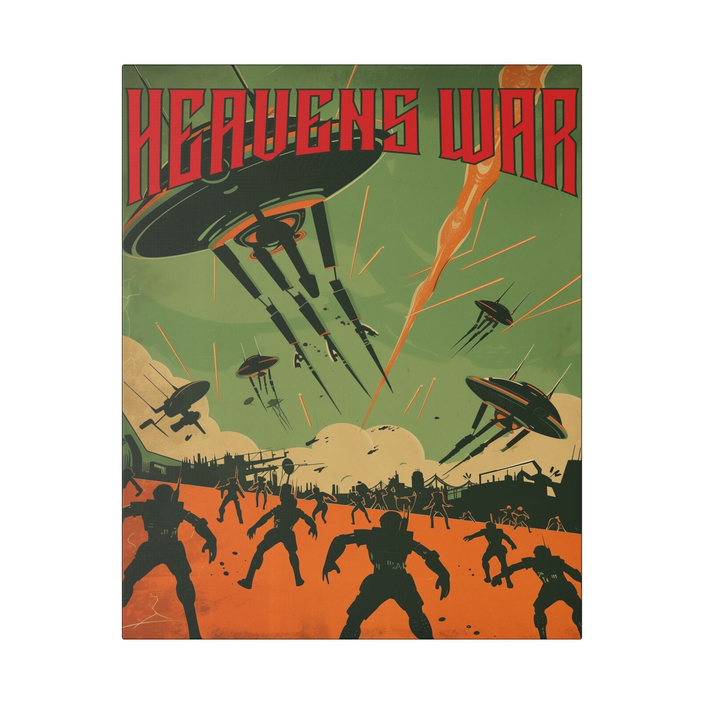 "Vintage Sci-Fi Poster - 'Heavens War: Alien Invasion' Retro Battle Scene", Classic Stretched Canvas