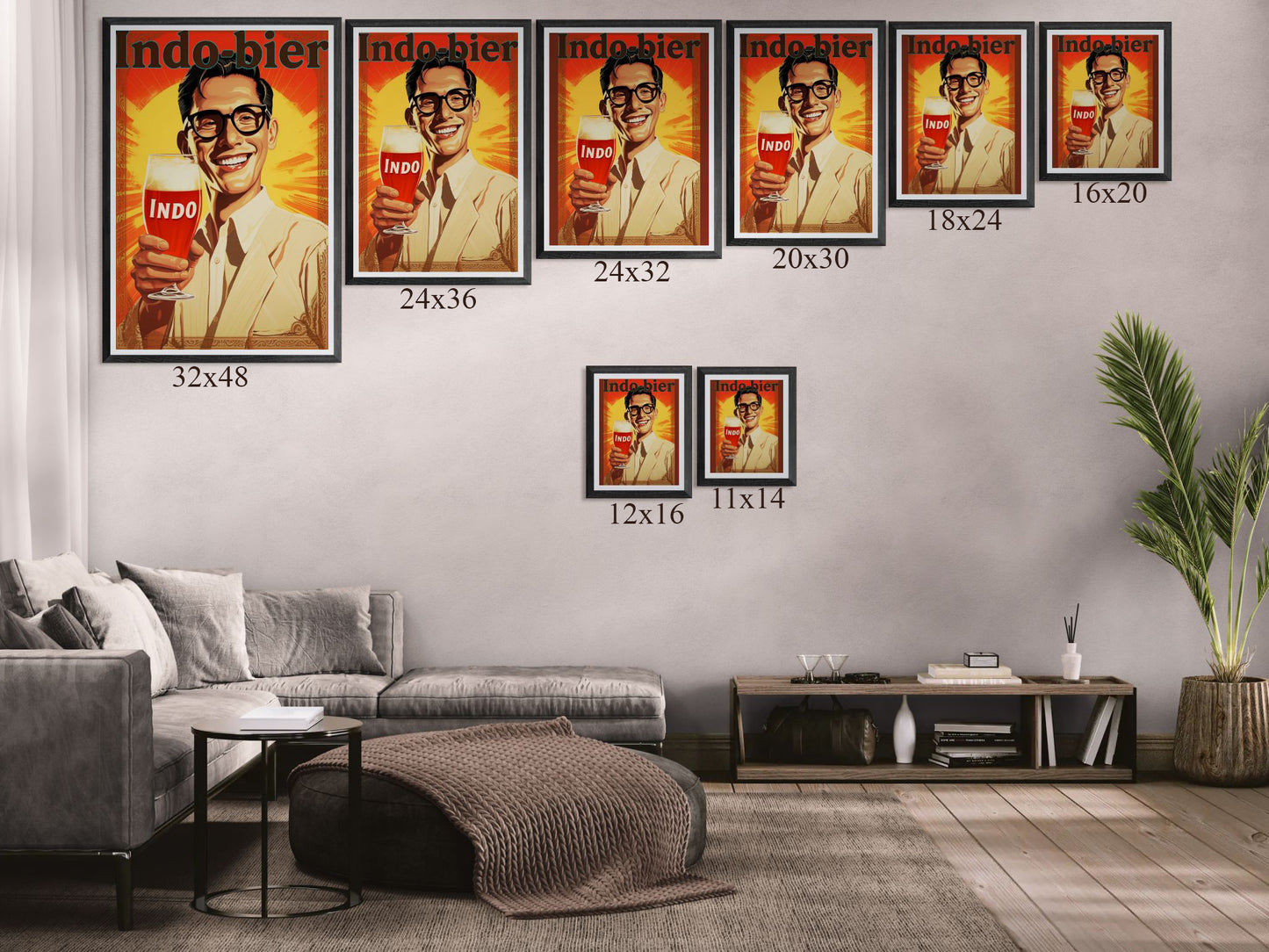 Vintage Indo Beer Framed Poster | Retro Bar Wall Art Print with Wooden Frame, Ready to Hang