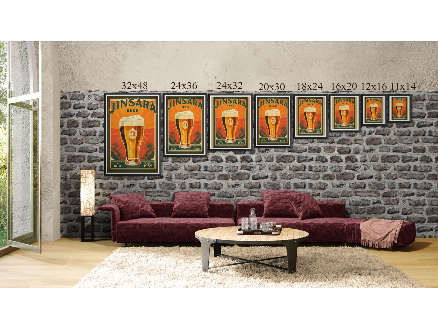Vintage Beer Framed Poster | Retro Bar Wall Art Print with Wooden Frame, Ready to Hang