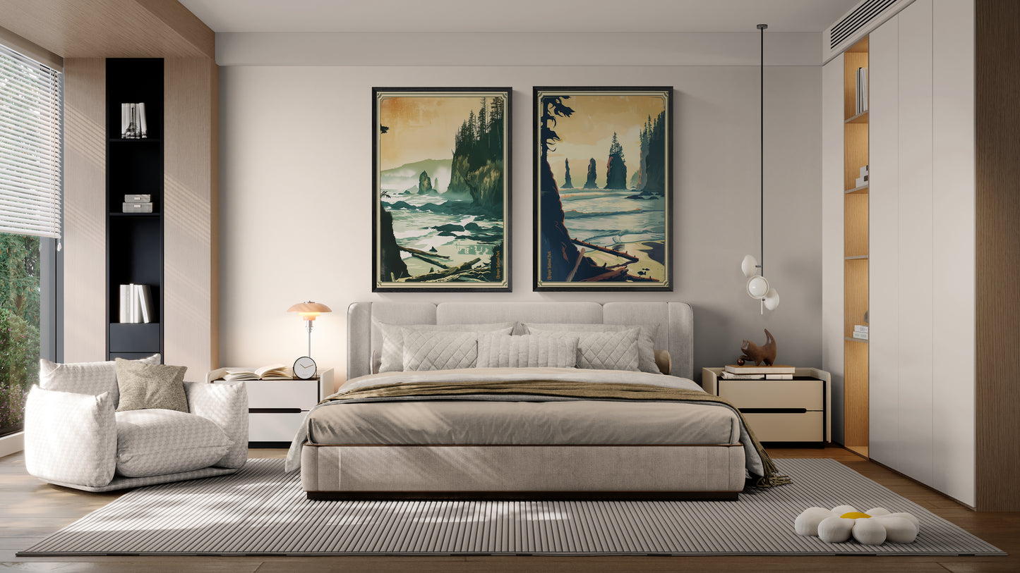 Framed Coastal Cliff Canvas Print Set — 32×48 Vintage Seascape Wall Art (Set of 2)