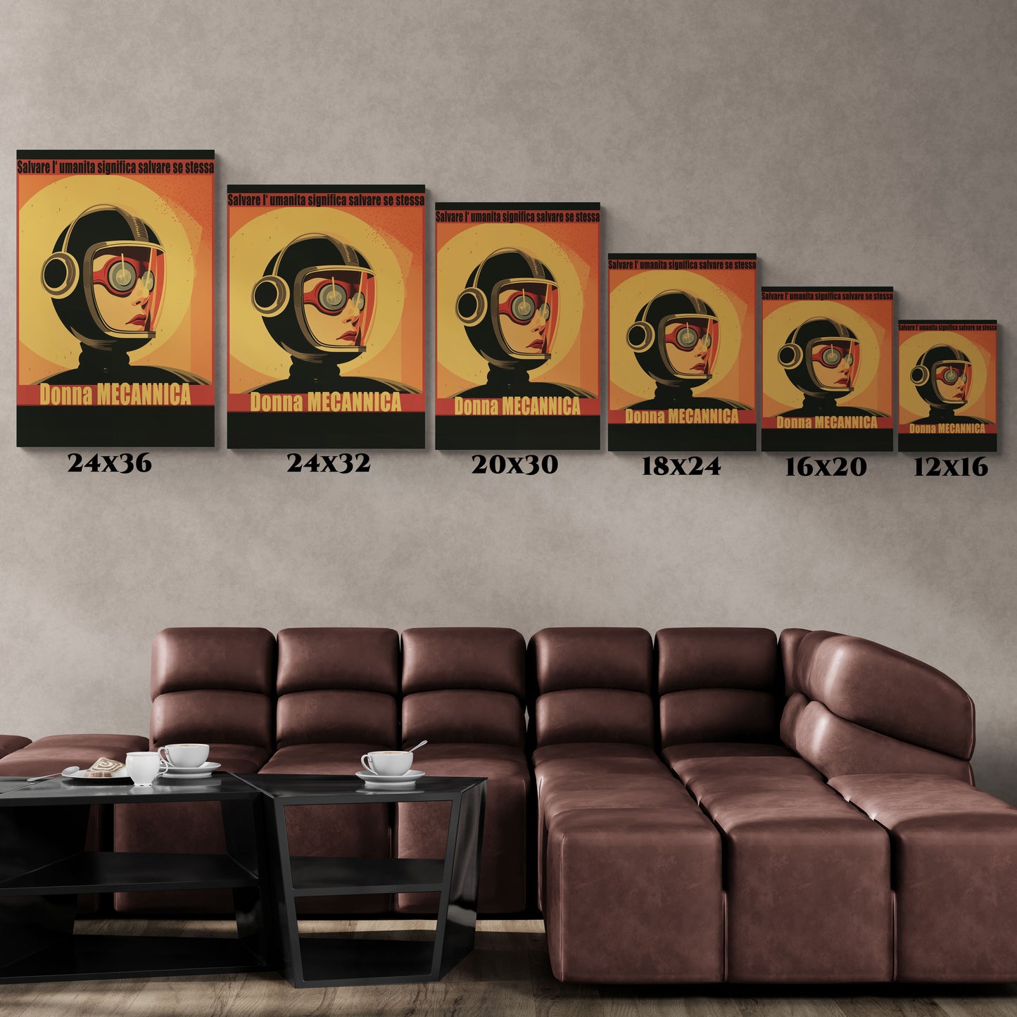 “Vintage Italian Sci-Fi Wall Art Print – Donna Meccanica Retro Futuristic Space Canvas ”Classic Stretched Canvas